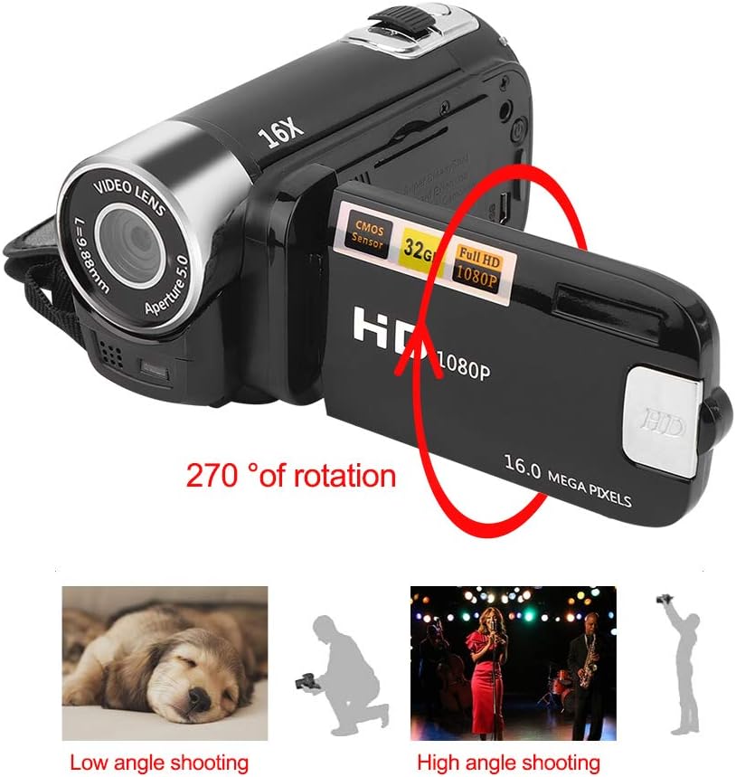Focket 16X 2.7in 16MP 128GB Digital Zoom Video Camera Camcorder, LCD Screen Digital Camera Recorder Vlogging Camera