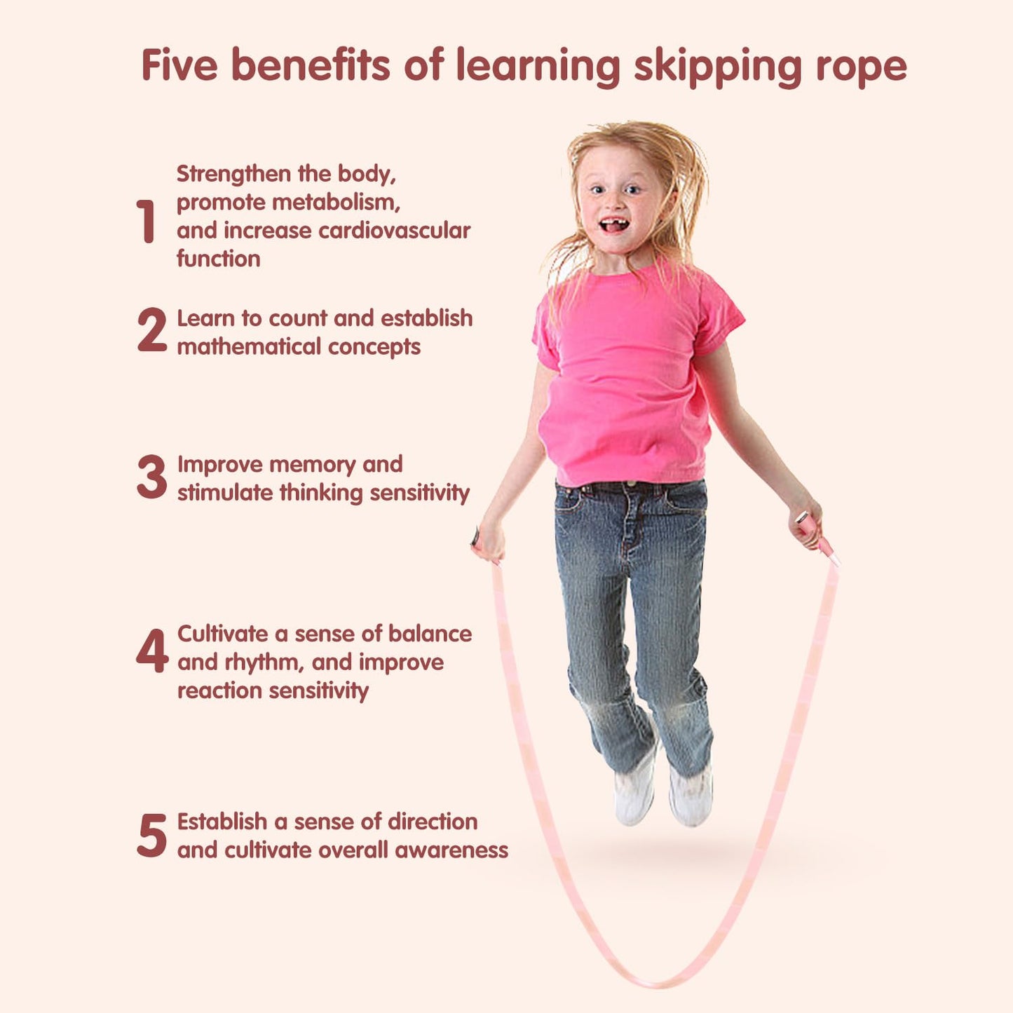 Redify Beaded Jump Rope for Kids,Tangle-Free Segmented Kids Jump Rope with Soft Anti-slip Handles,Adjustable Jumping Rope for Women