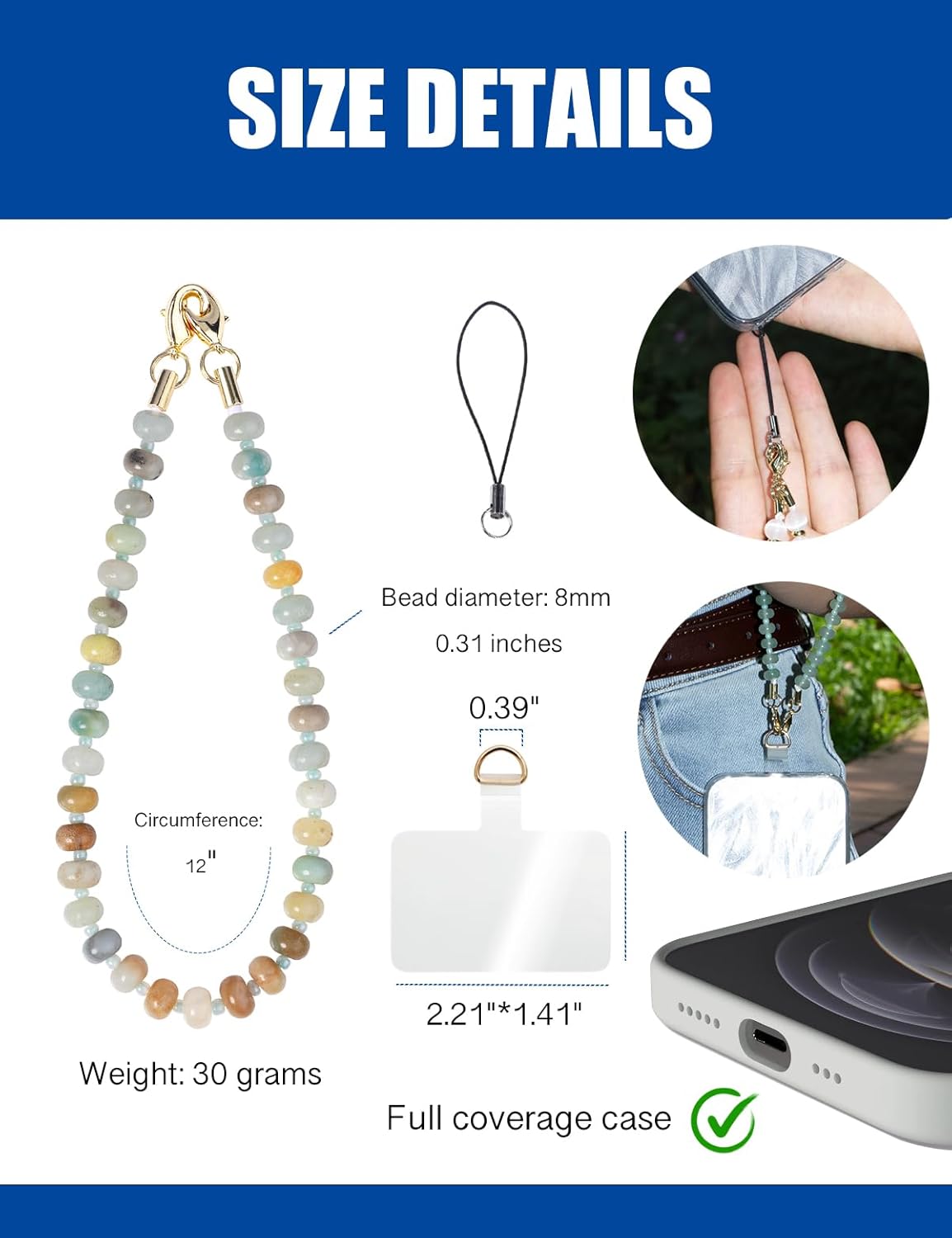 CH.yishi Handmade Natural Gemstone Beaded Charm Cell Phone Camera Lanyard, Wrist Strap, Phone Chain String, Keychain