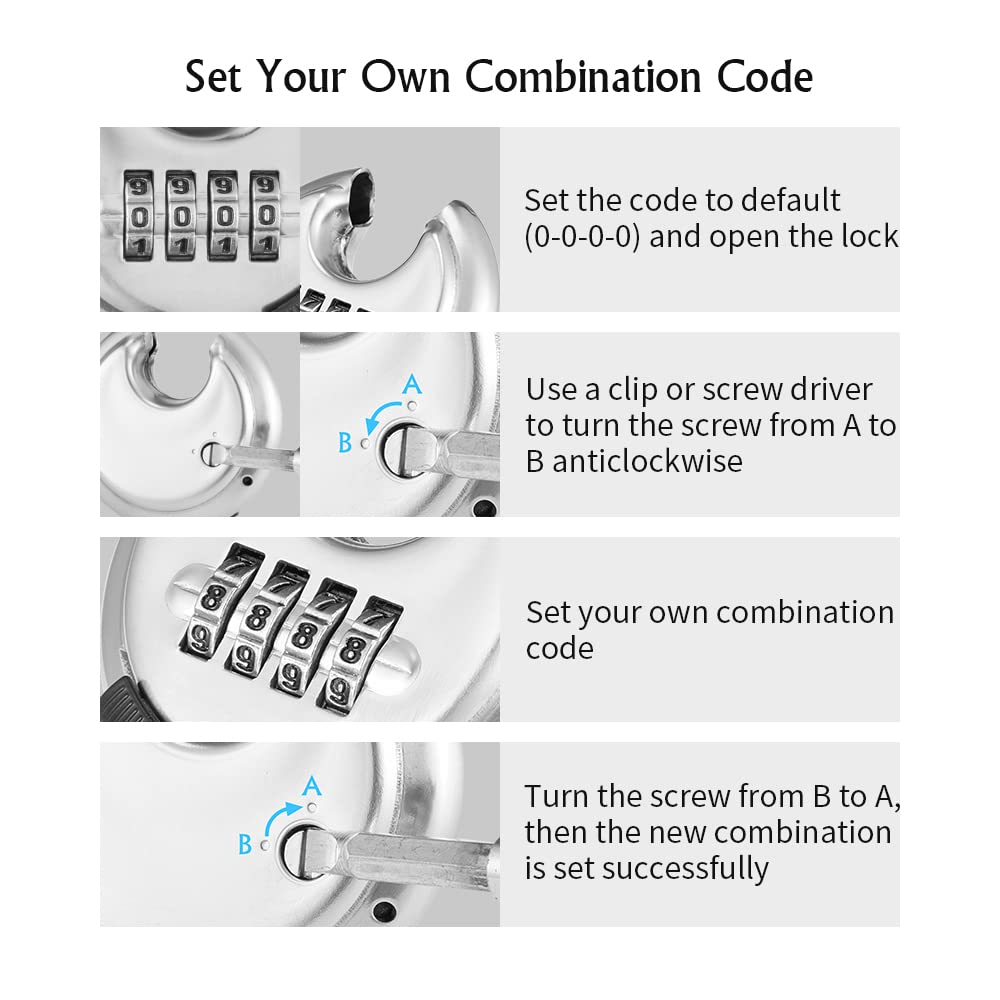 CINCINNO 4 Digit Combination Lock, Combination Disc Padlock with Hardened Steel Shackle Combo Padlock for Sheds, Locker, Storage Unit, Gym and Fence (8 Pcs)