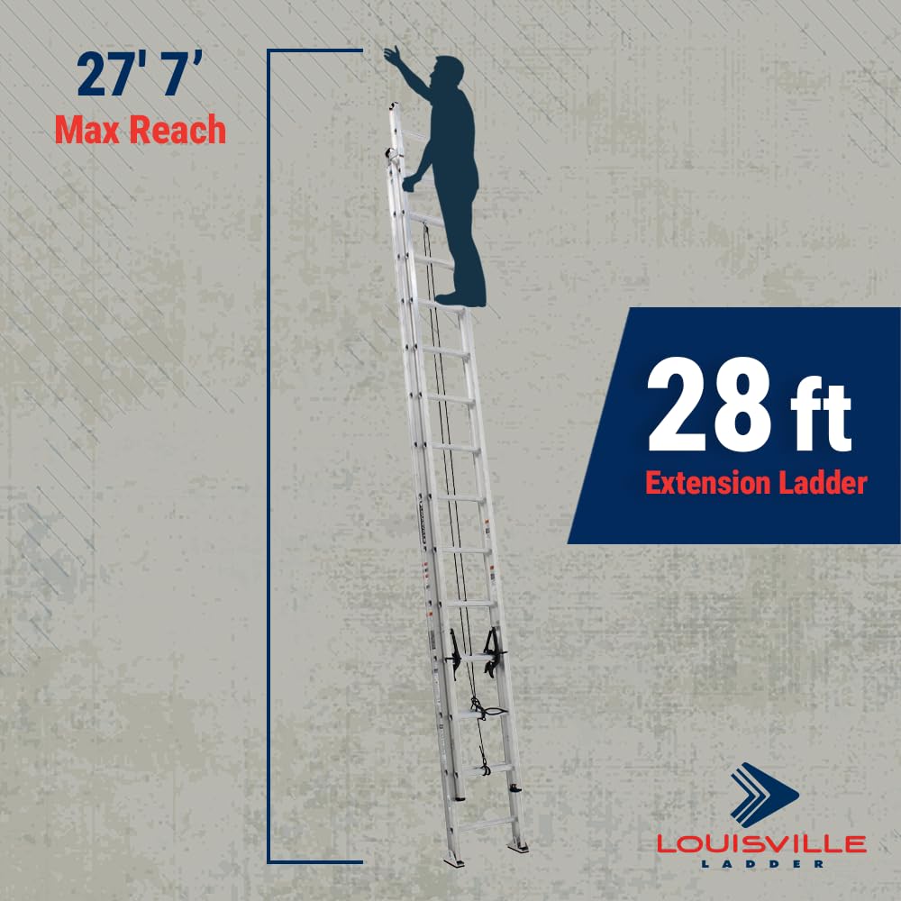 Louisville Ladder 28-foot Aluminium Extension Ladder, 300-Pound Load Capacity, Type IA, AE2228