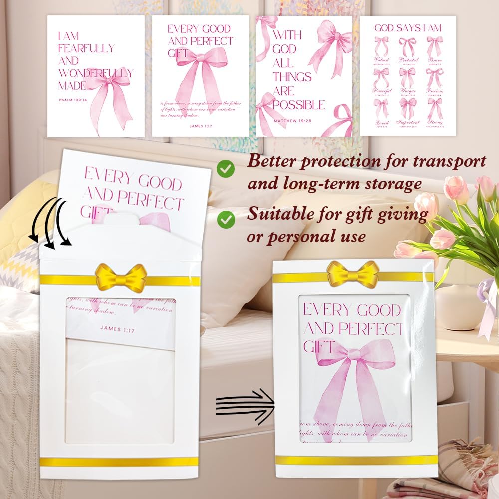 Shescrzionu 4 PCS Coquette Room Decor - Pink Bow Aesthetic Wall Art for College Girls | 10x8 Inch Set