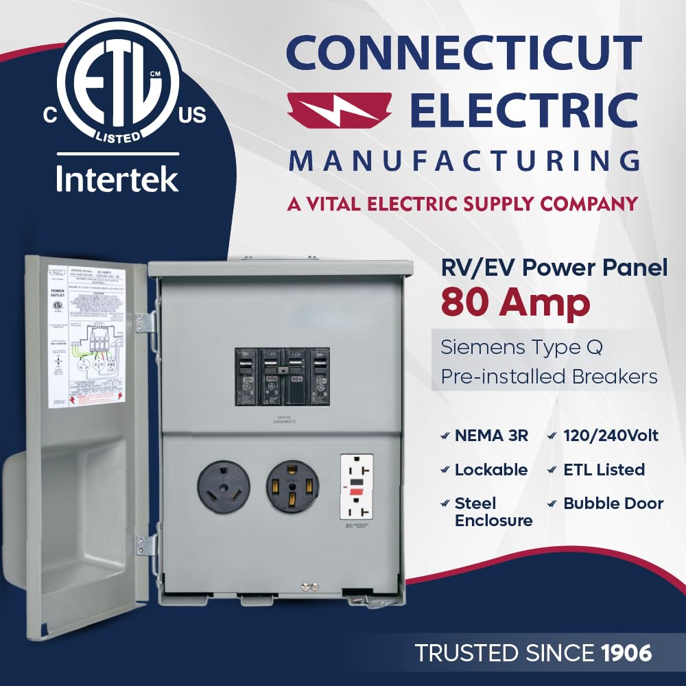 Connecticut Electric CESMPSC75GRHR 80-Amps/120240-Volt Circuit Protected RV Power Outlet , Gray
