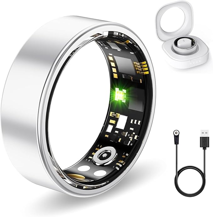 Smart Health Rings for Women Men, Fitness Tracker with Heart Rate, Blood Oxygen, HRV, Sleep Tracker, Step Tracker, No Subscription Fee, IP68 Waterproof Smart Ring for iphone & Android (Silver 8#)
