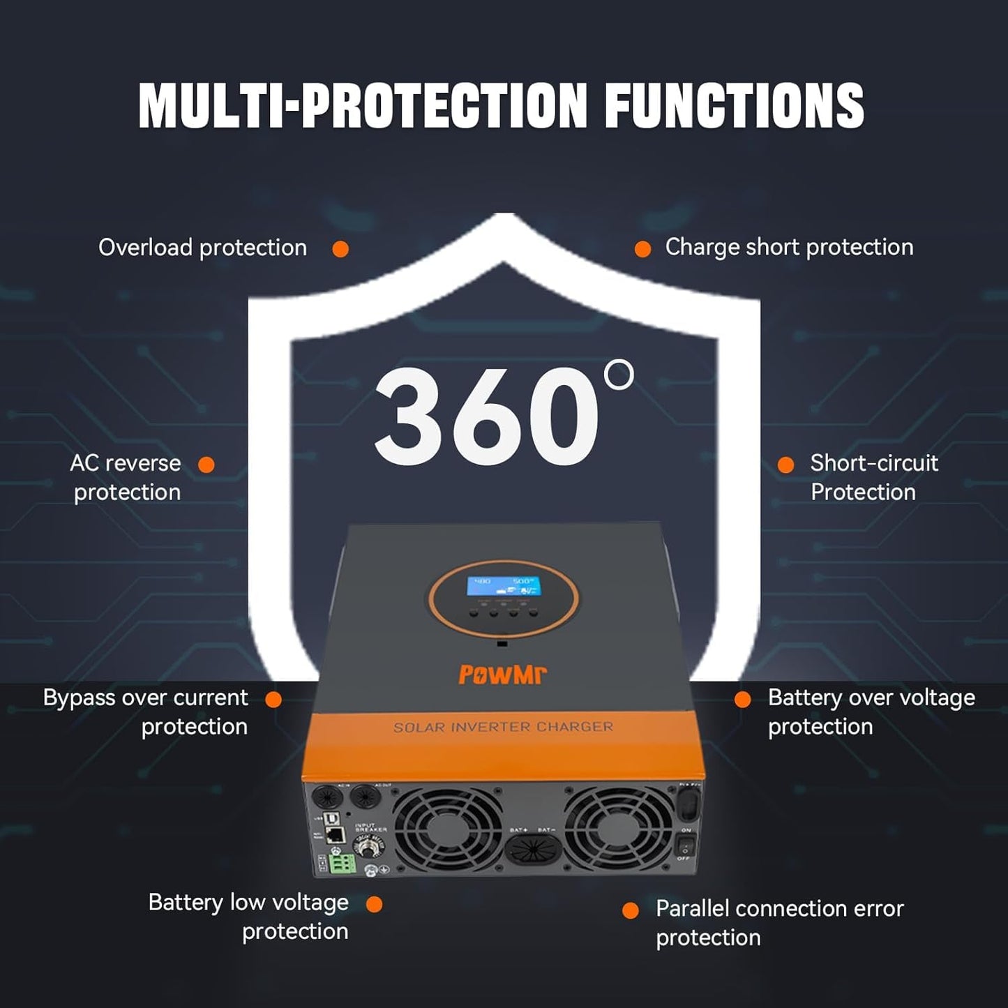 PowMr Solar Inverter 3200W 24VDC to 110VAC, 3200W Pure Sine Wave Inverter Bulit-in 60A MPPT Controller, Off-Grid 3000W Power Inverter for Home Energy Storage Battery Backup
