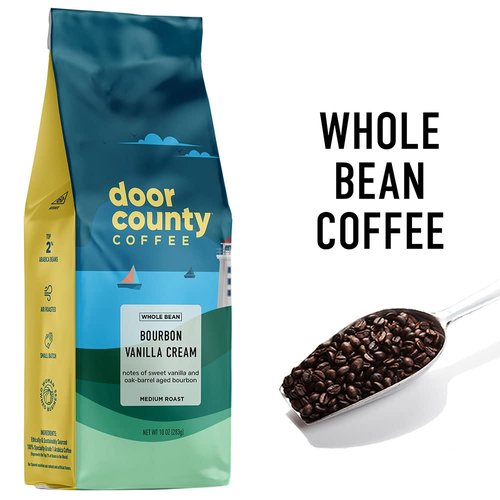 Door County Coffee Bourbon Vanilla Cream Whole Bean - 10 oz Bag | Medium Roast 100% Specialty Arabica