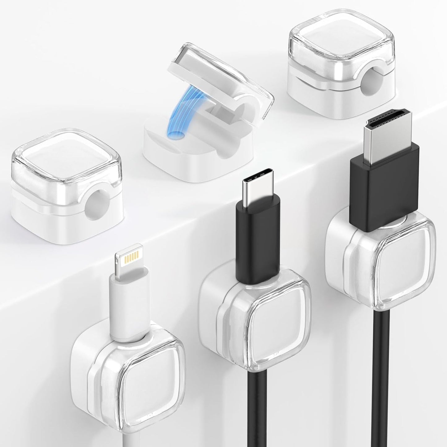 MoKo 6 Pack Magnetic Cable Clips, Under Desk Cable Management, Adhesive Magnetic Cord Holder, Magnetic Cord Organizer