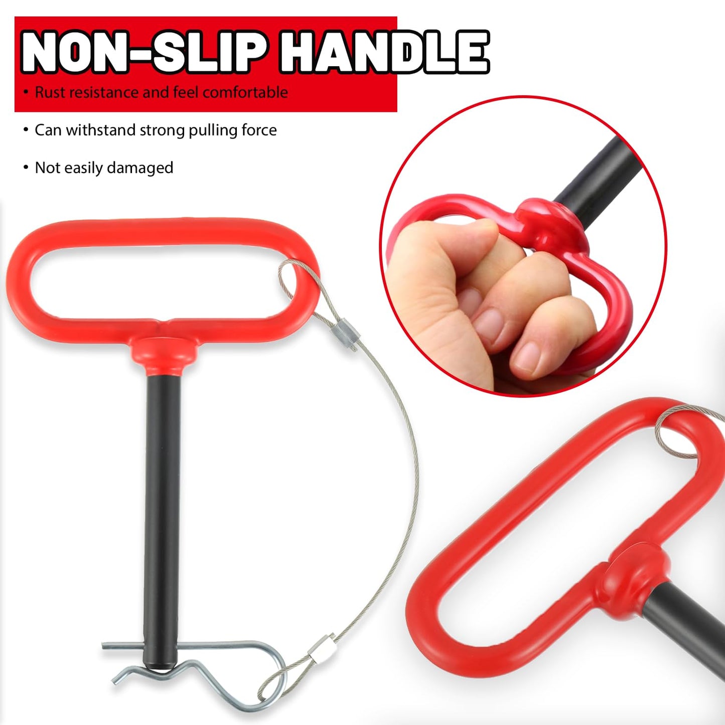 HUAREW 1/2 x 4 Inch Trailer Hitch Pin, Trailer Gate Pin for Towing Tractor, Lawn Mower, Car, Rubber Handle, with Safety Clip Anti-Loss Rope (Pack of 2