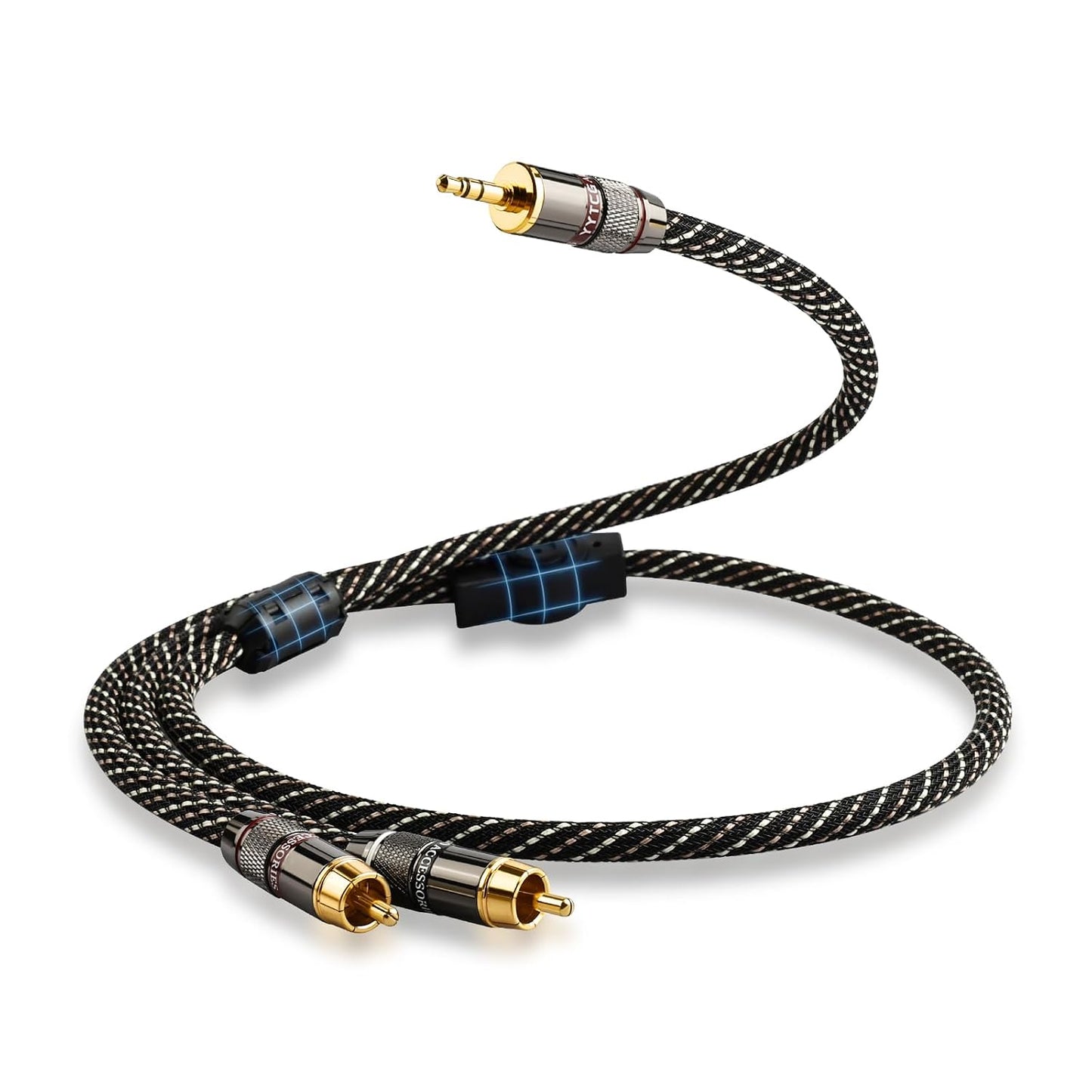 3.28ft 3.5mm,15 AWG,4N Stereo(3.28ft/1m) Audiophile HiFi Audio RCA Cables-RCA to OFC Core,Gold-Plated Plug,with Nylon