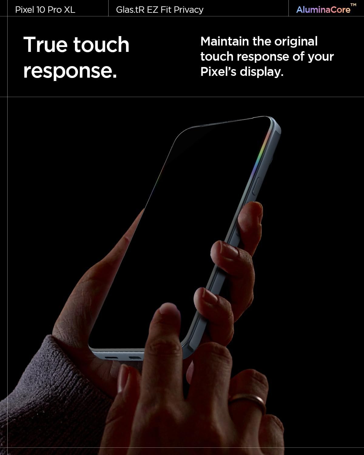 10 9 [2 Pack] 9H+ Spigen AluminaCore Tempered Glass Screen Protector [GlasTR EZ FIT - Privacy] designed for Pixel Pro