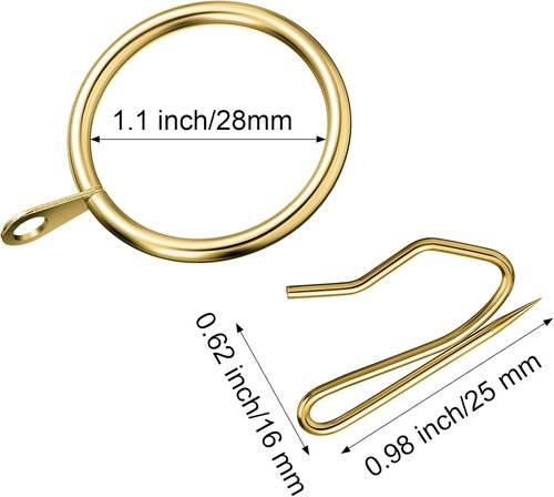 Hotop Metal Drapery Curtain Rings - 30 Pcs Set with 0.98/1.26/1.65 Inch Interior Diameter | Gold Finish