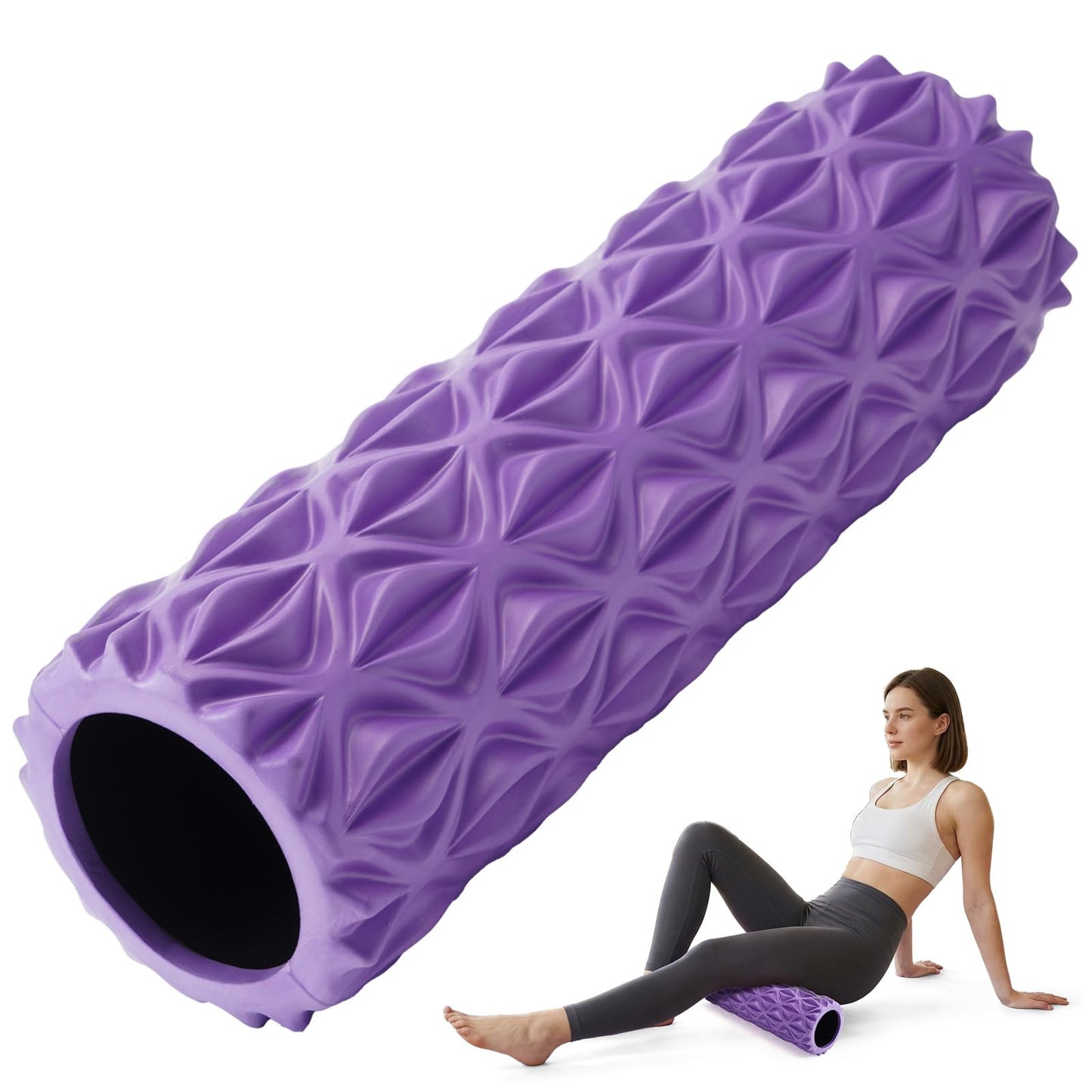 JOYVANTAGE Foam Roller High Density Deep Tissue Massager for Muscle Massage Myofascial Trigger Point Release Improves Mobility Massage of The Back and Leg Muscles - 15" (Purple)