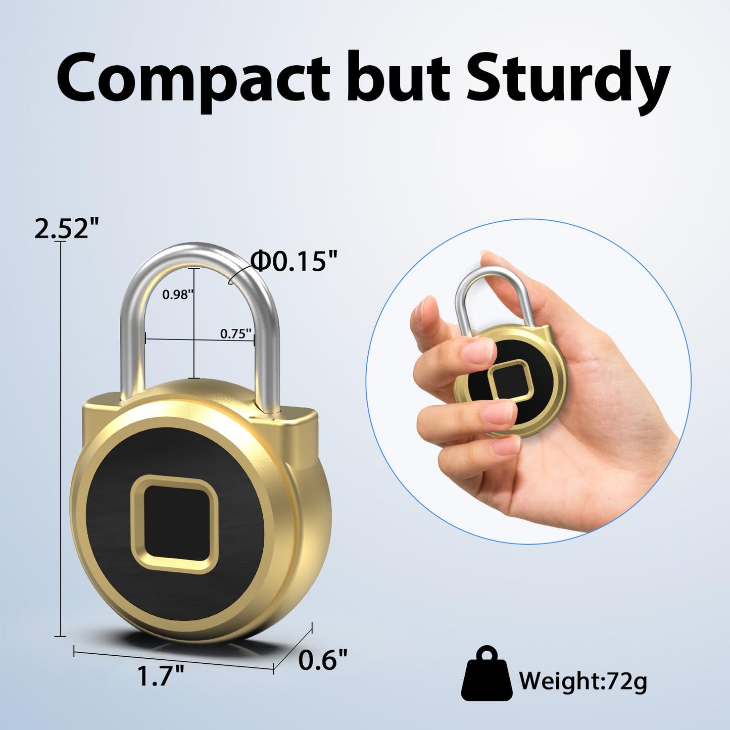Keylesslife Fingerprint Lock,Gym Locker Lock,Smart Padlock Bluetooth APP Control Biometric Lock for Locker School Suitcase Cabinet Storage Gold