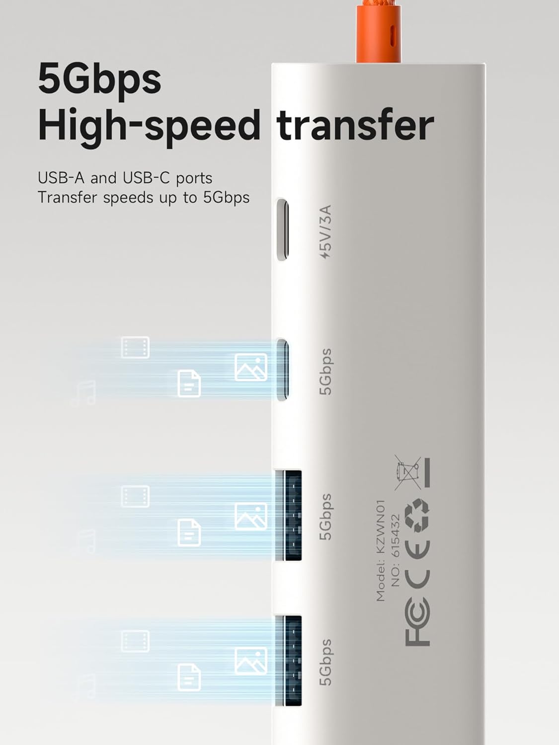 Hagibis 5 1 USB3.0 3, 5Gbps 5V/3A (KZWN01) USB-C Hub, in Multiport USB C Splitter Ultra Slim Heat Dissipation Docking