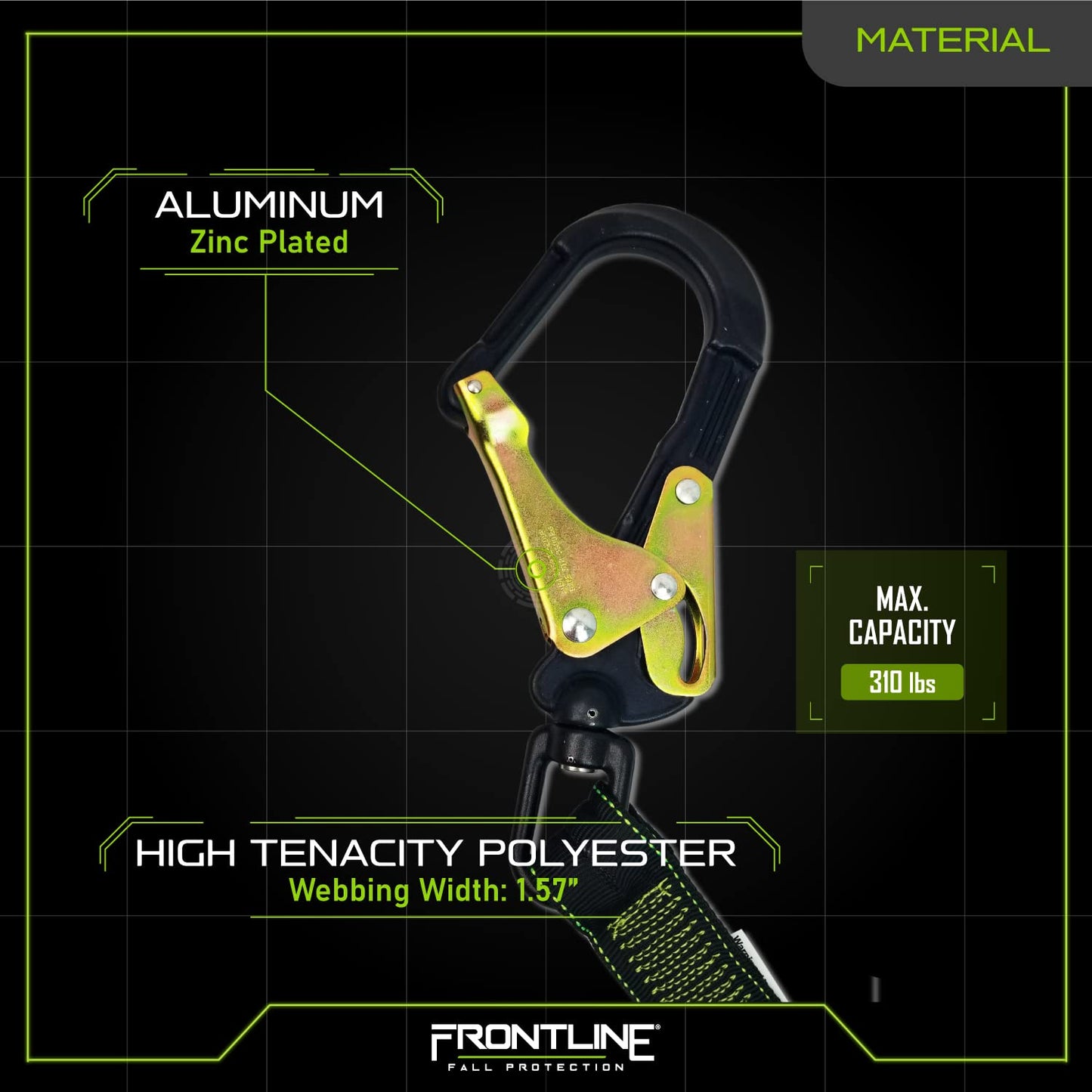 Frontline LIS62RA Elastic Double Leg 6' Lanyard with Aluminum Rebar Hooks | Twin Lanyard 1 Snap Hook and 2 Rebar Hook Ends | ANSI & OSHA Compliant Fall Protection | 6000 lbs. Min. Breaking Strength