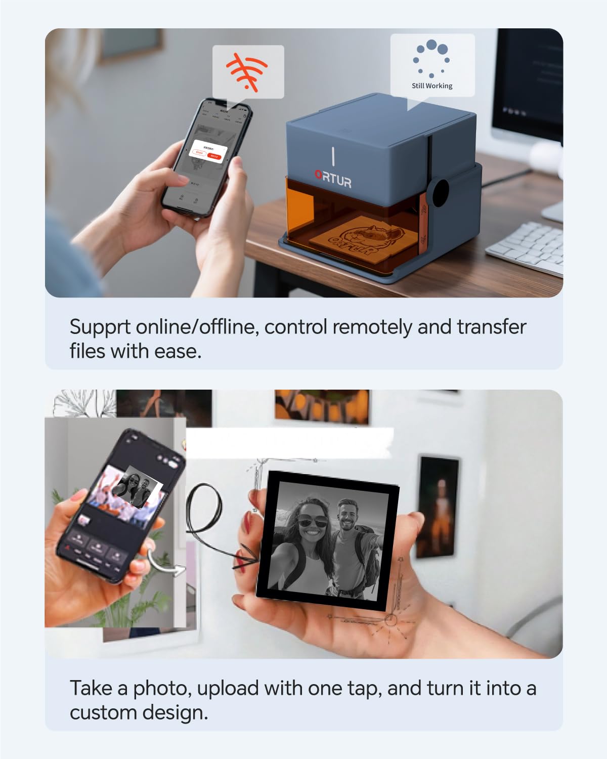 Ortur R1 5000mW Portable Laser Engraver and Cutter, Class 1 Foldable Laser Engraver, Exquisite Gift Box Packaging, APP Control Laser Engraver for Wood, Leather, Glass, Cloth (Misty Blue)
