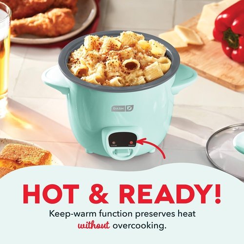 Dash Mini Ceramic Rice Cooker - Compact Single-Serve Cooker with Nonstick Pot & Keep Warm Function - Aqua