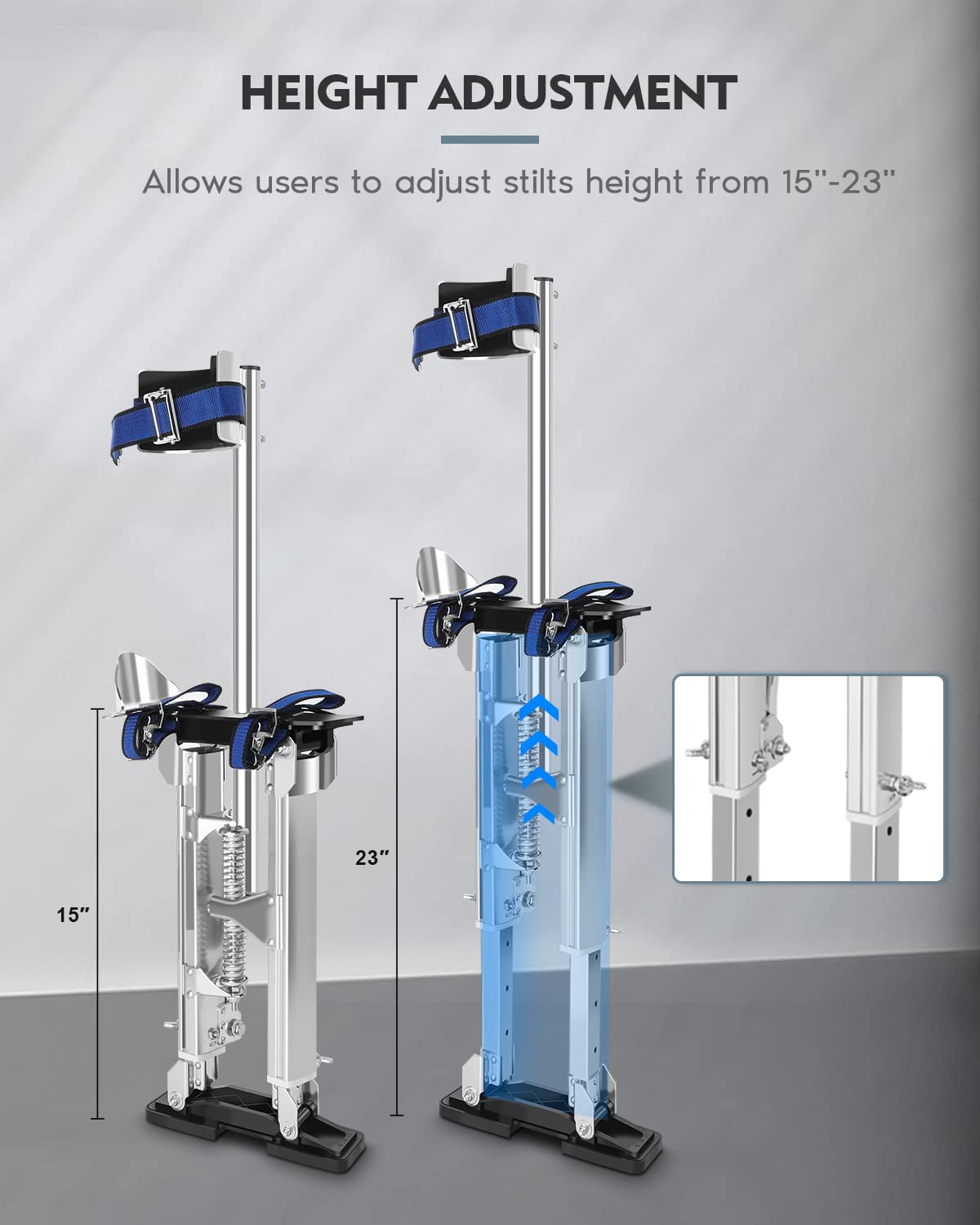 GCCSJ 15''-23'' Drywall Stilts for Adults Adjustable Heights Aluminum Stilt for Sheetrock Drop Ceiling Painting Painter Taping or High Shrub Trimming