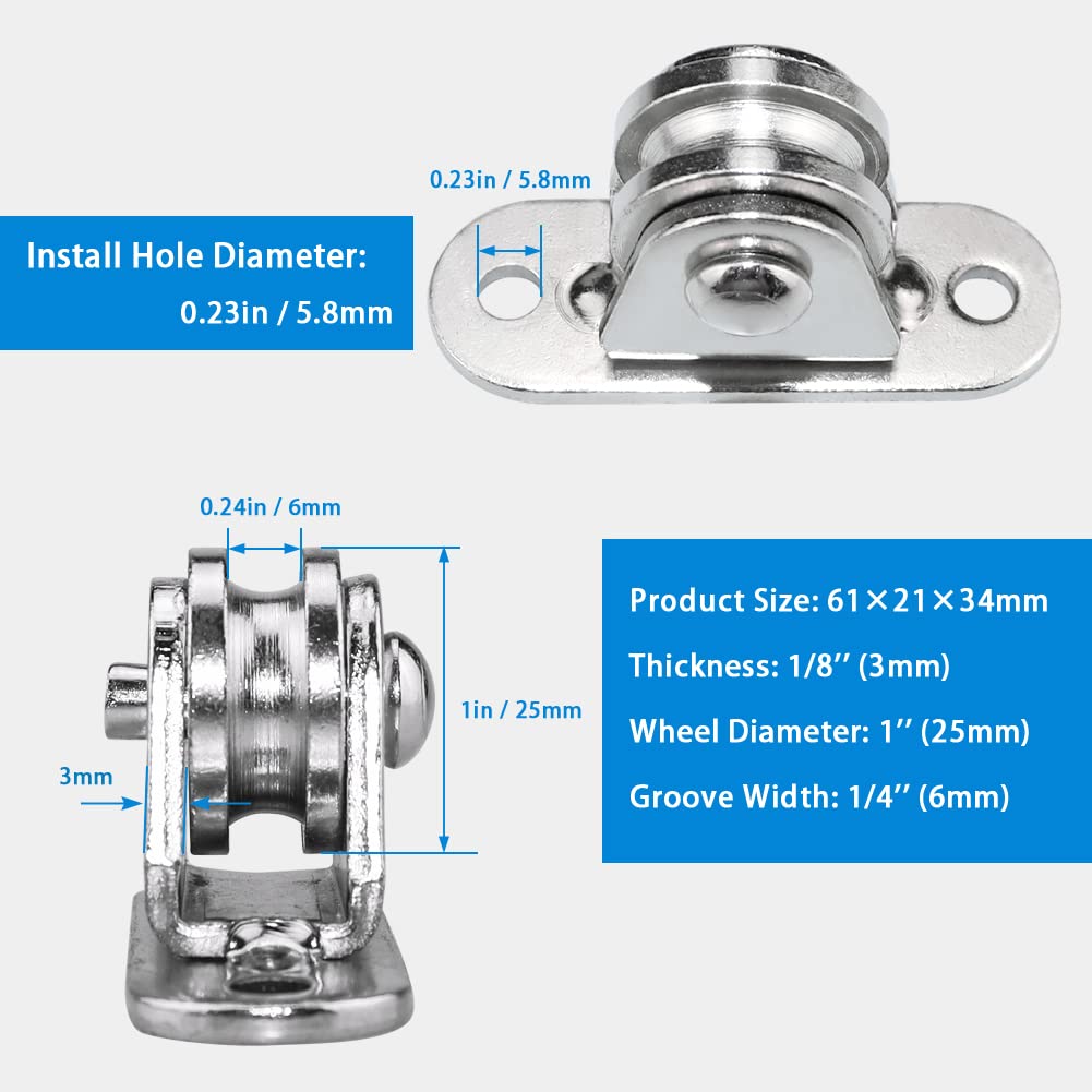 Small Pulley Block Silent Pulley Wheel Heavy Duty Fixed Pullies Loading 176 lb for Cord Material Handling Moving and DIY Project Wall Ceiling Mount Pulleys (4 Pack)