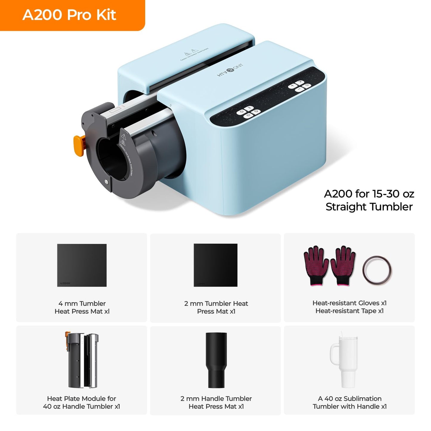 HTVRONT 2 in 1 A200 Auto Tumbler Heat Press Pro Kit - Full Cup Transfer Tumbler Press with Attachment, for 15-40oz Tumblers