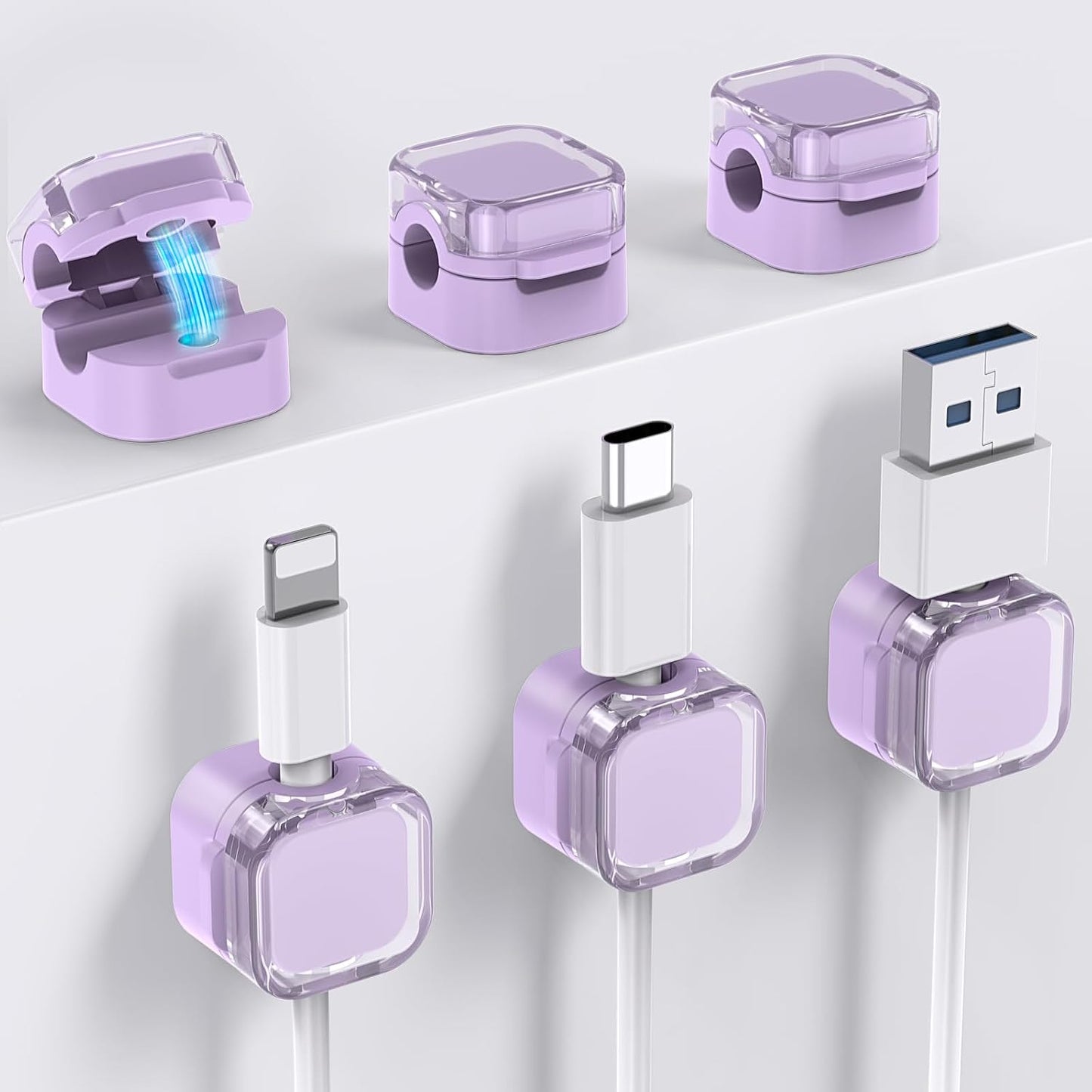 AHASTYLE 6 Pack [1s Magnetic Cable Organizer Lock] Cord Holders Clips Strong Adhesive Cord Keeper [Smooth Adjustable]
