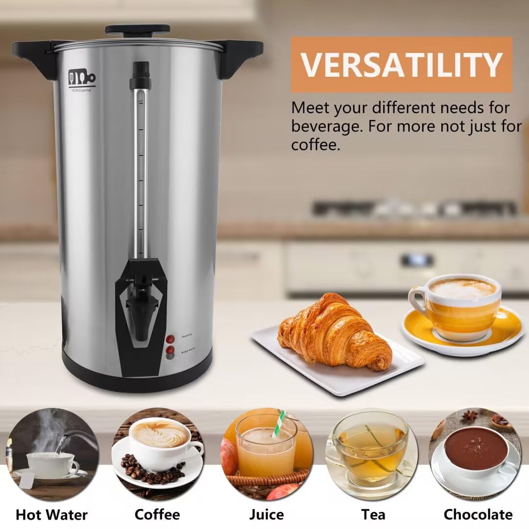 75 Cup 12L/3.17Gallon Commercial Coffee Urn, Festa Essential 950W Large Percolate Coffee Maker, Hot Beverage dispenser With Double Dripless Faucet, Quick-Brewing Hot Water Urn for Catering,Home,Events