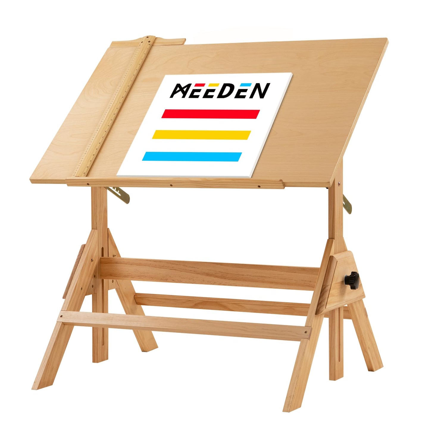 MEEDEN Wood Adjustable Drafting Table: 35.5" x 23.5" Art Drawing Desk with Various Height and Tiltable - Rustic Artist Desk with Pencil Ledge and Ruler for Writing Reading Graphic Design