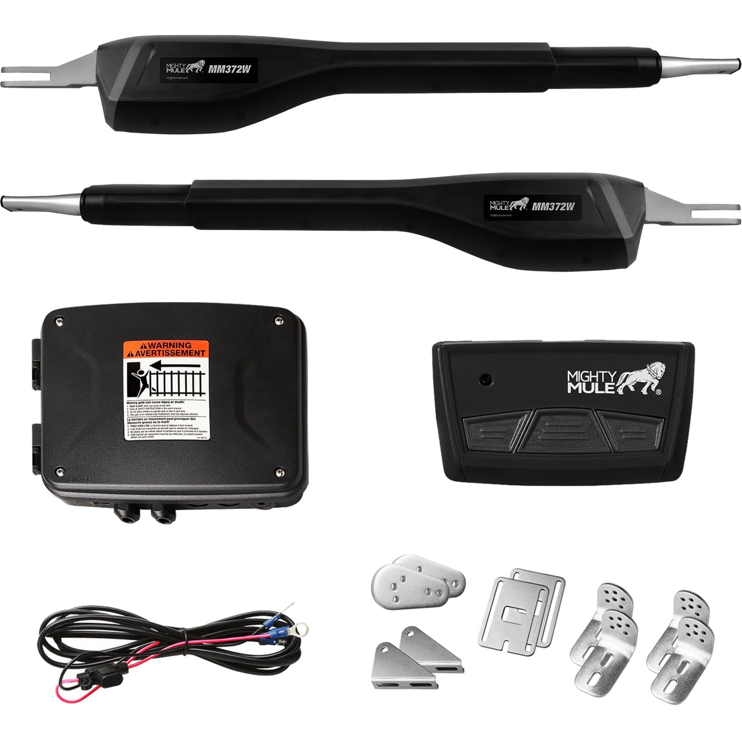 Mighty Mule MM372W Dual Automatic Gate Opener, Smart and Solar Ready-Up to 16ft Long or 550lb per Leaf, Black, 1 Gate Opener Kit