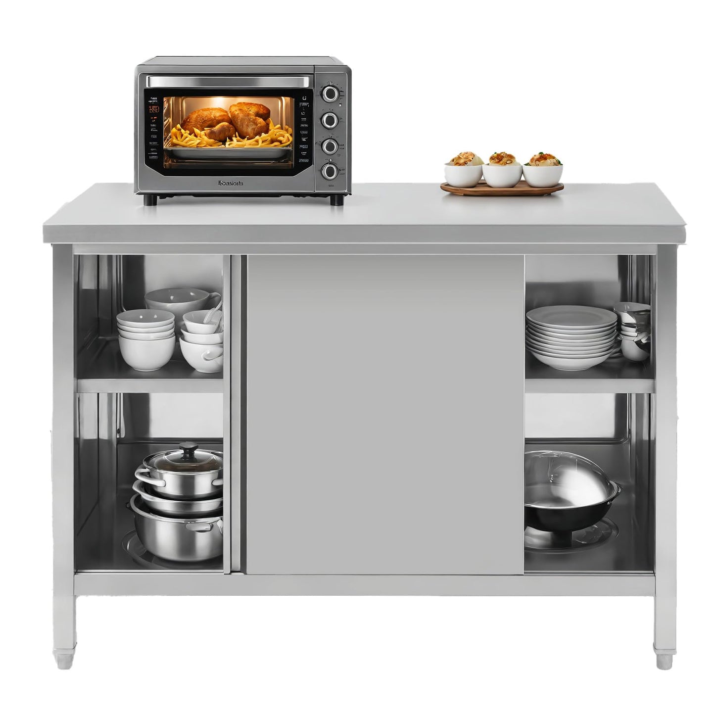 Hally Stainless Steel Cabinet, 24" x 60" NSF Commercial Heavy Duty Prep Workbench with Two Sliding Doors, Large Storage Cabinet, Metal Table for Kitchen, Restaurant, Garage