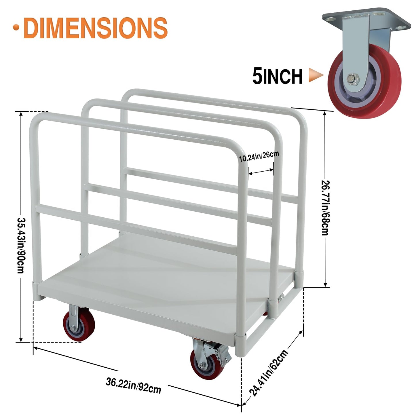 2500 LBS Heavy Duty Platform Truck Cart with 4 Side Handrails with 4 Rubber Swivel Casters for Loading and Storage