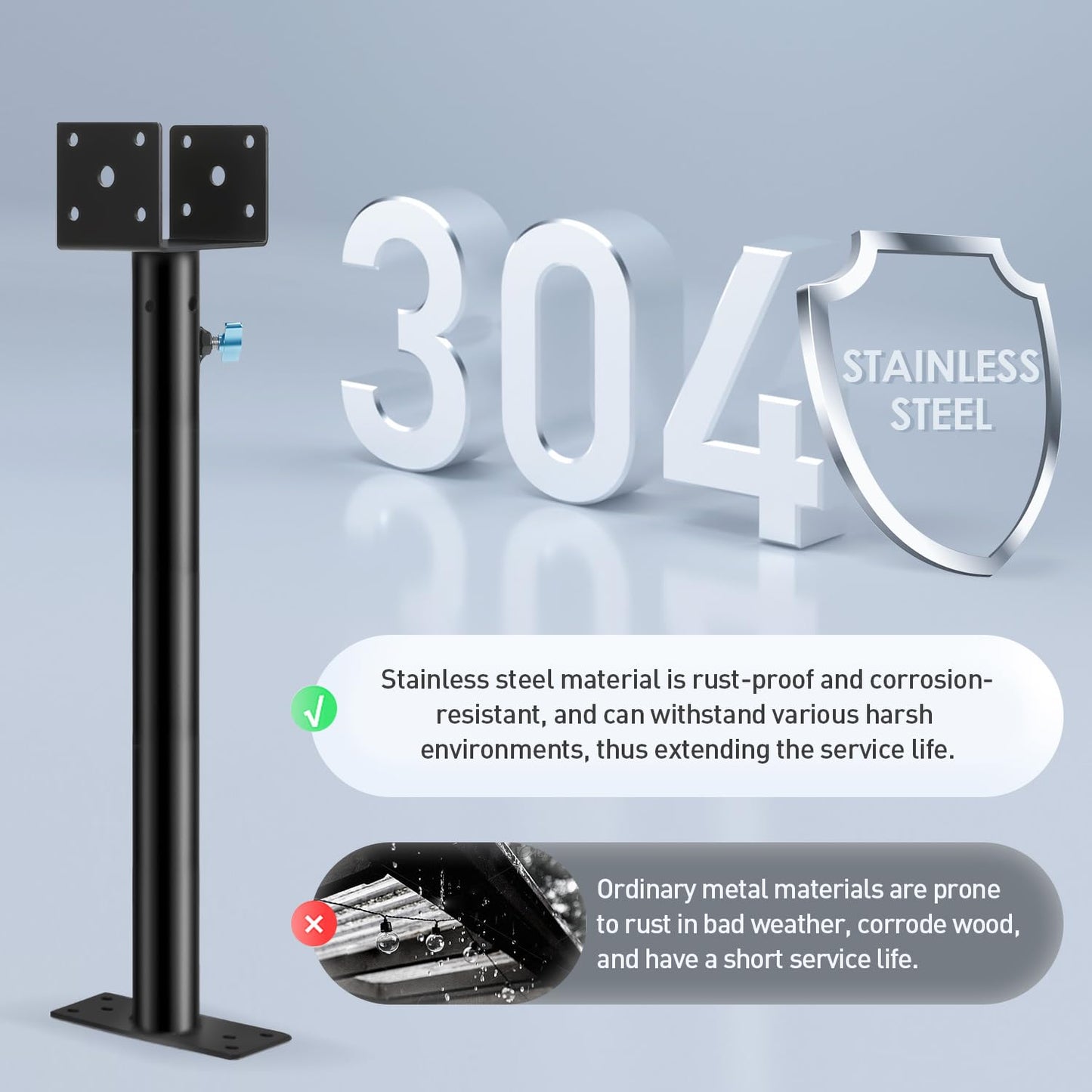 Upgraded 2Pack 3.6" 304 Saddle Stainless Steel Roof Riser for Patio Pergola, Heavy-Duty 18-1/4 Inches High, Pergola Roofs Riser Beam Brackets, Adjustable Roof Riser Hardware, Black Finish (Enhanced)