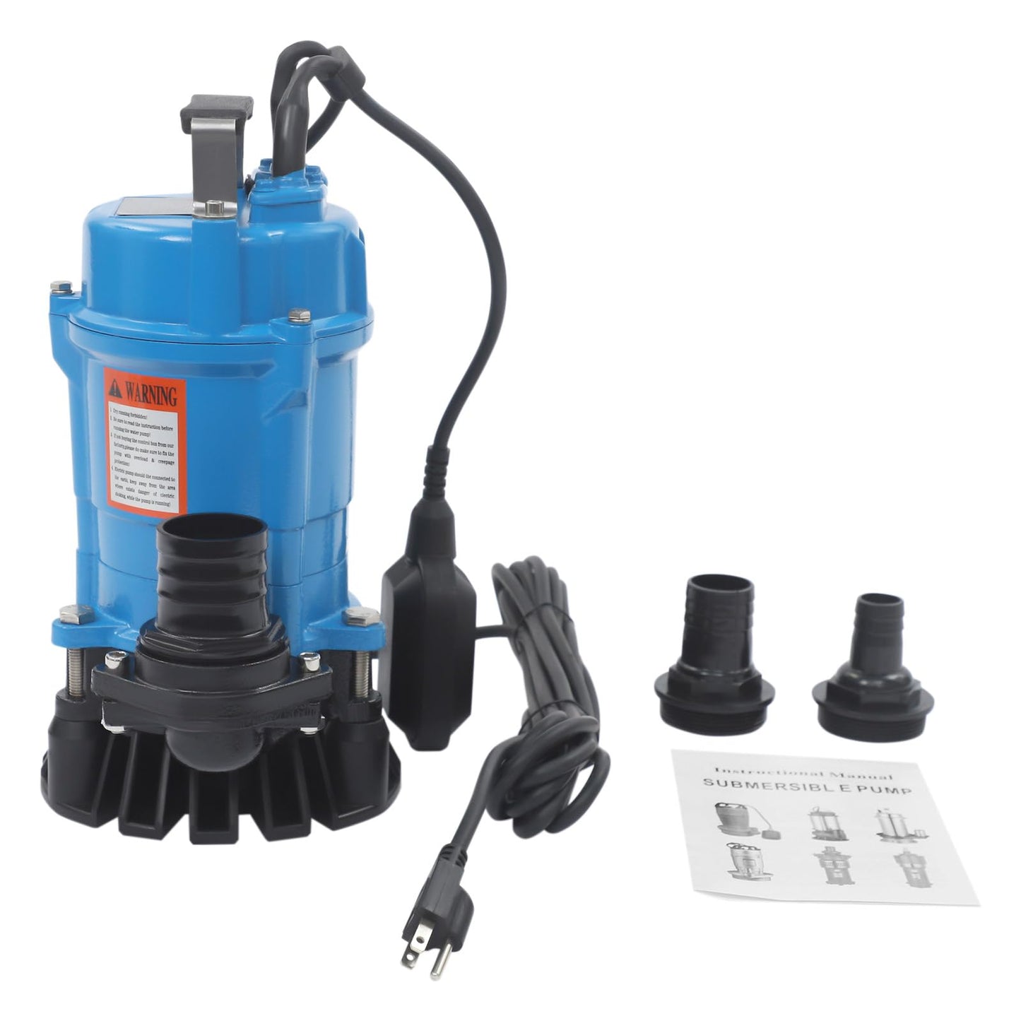Submersible Trash Pump, 550W, Submersible Sump Sewage Pump, 49.21 ft Max Lift, 4226 Gal/h Q MAX, 3420rpm, for Pools, Garden, Pond, Basement, Flooded Area (Blue, 550W)