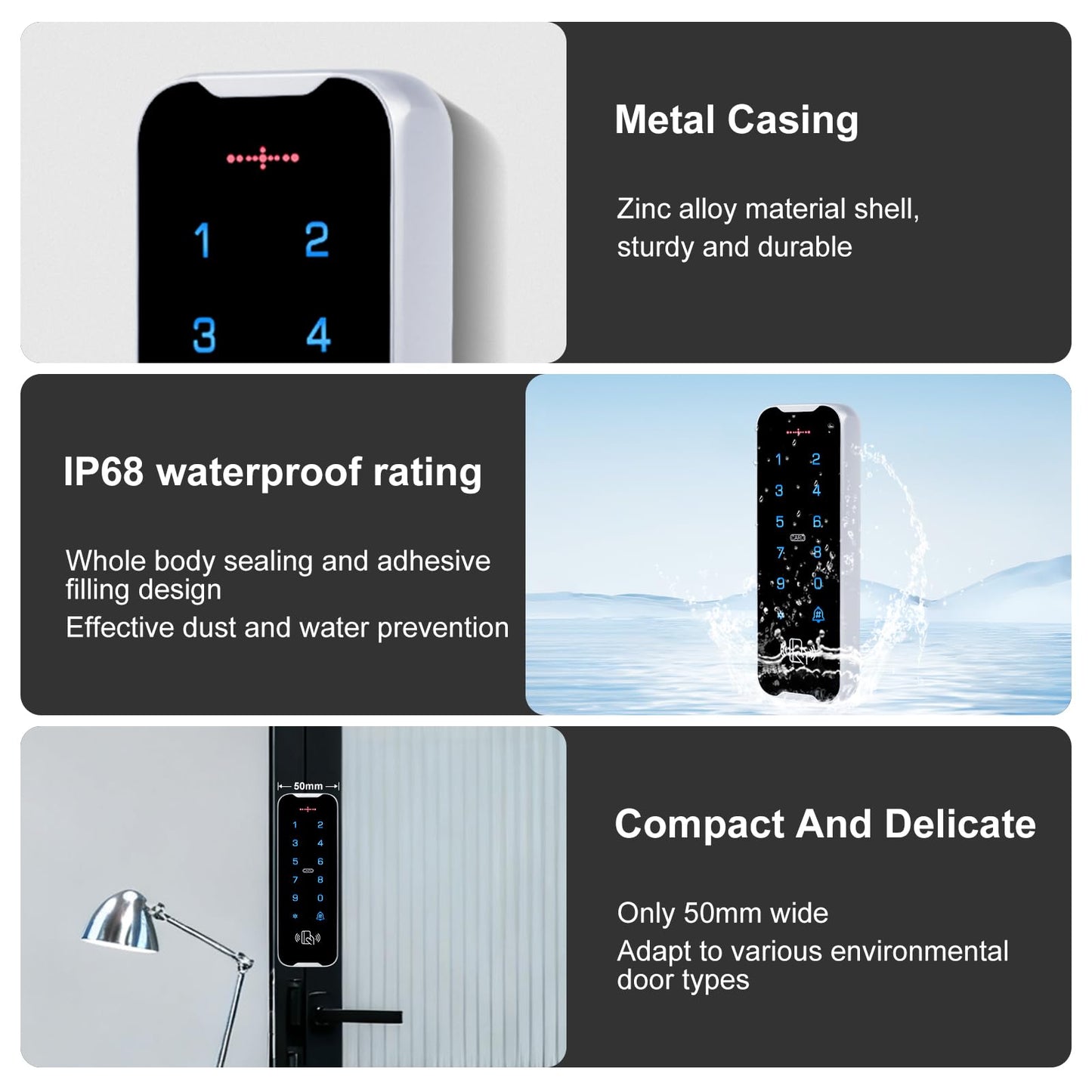 XYBkey Outdoor waterproof access control system kit, RFID touch keypad door lock, smart remote control metal door opener, 600 lb electromagnetic lock + ZL bracket, NFC mobile phone unlocking 、Doorbell