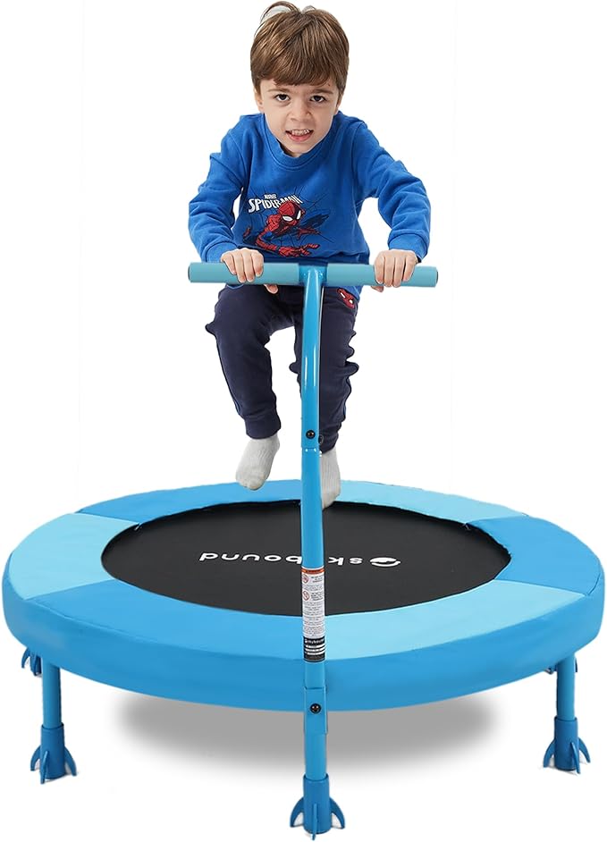 SkyBound 36 Inch Indoor Trampoline for Kids - Kids Trampoline Indoor with Handle - Toddler Trampoline with Upgraded 2.0mm Steel Pipe and Handlebar - Mini Indoor Trampoline for Kids Age 3 and Above