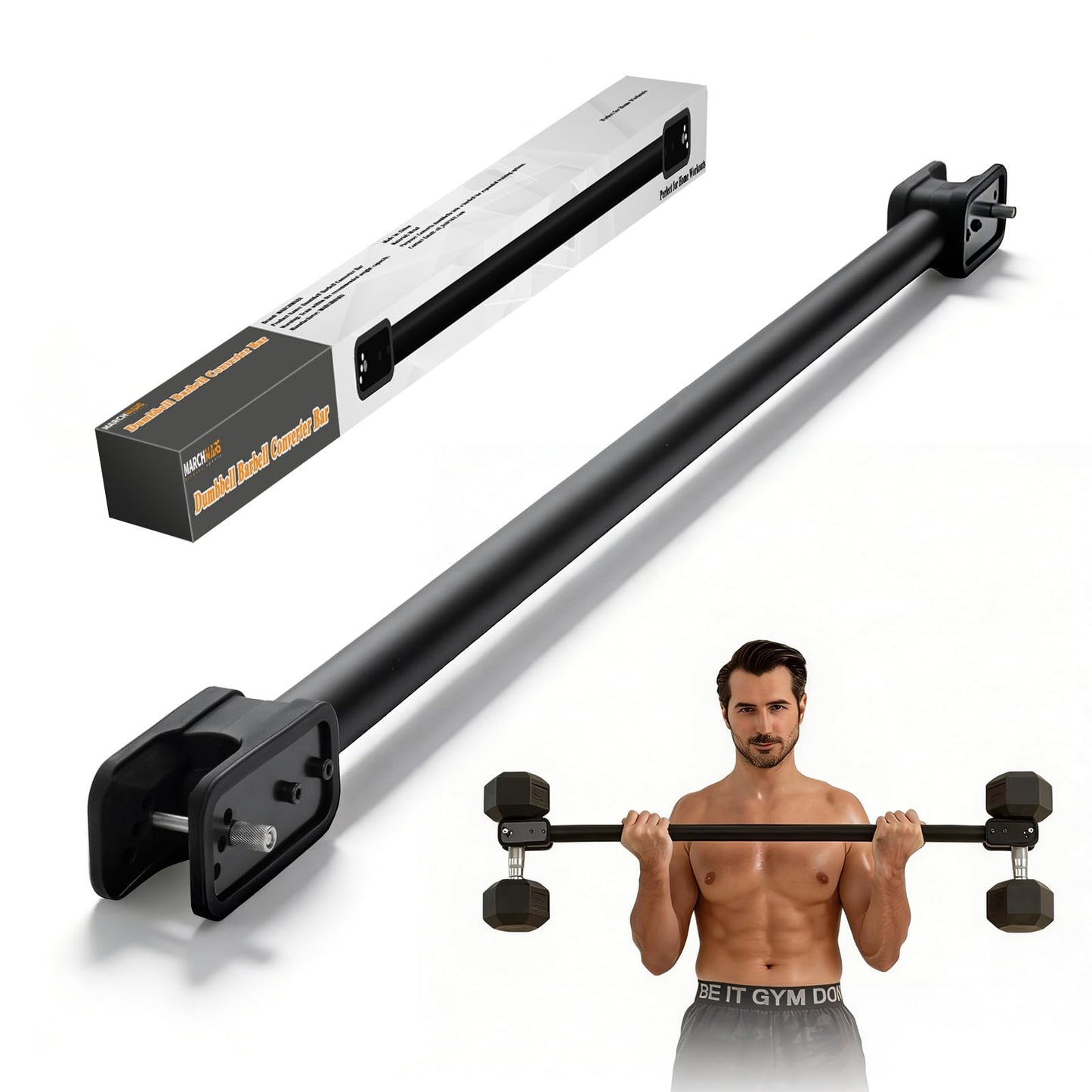 MARCHMARS Dumbbell Barbell Converter Bar, Adjustable Dumbbell Bar for Home Gym, Compatible with Most Dumbbells, All-Metal Dumbbell to Barbell Converter for Weight Lifting and Strength Training