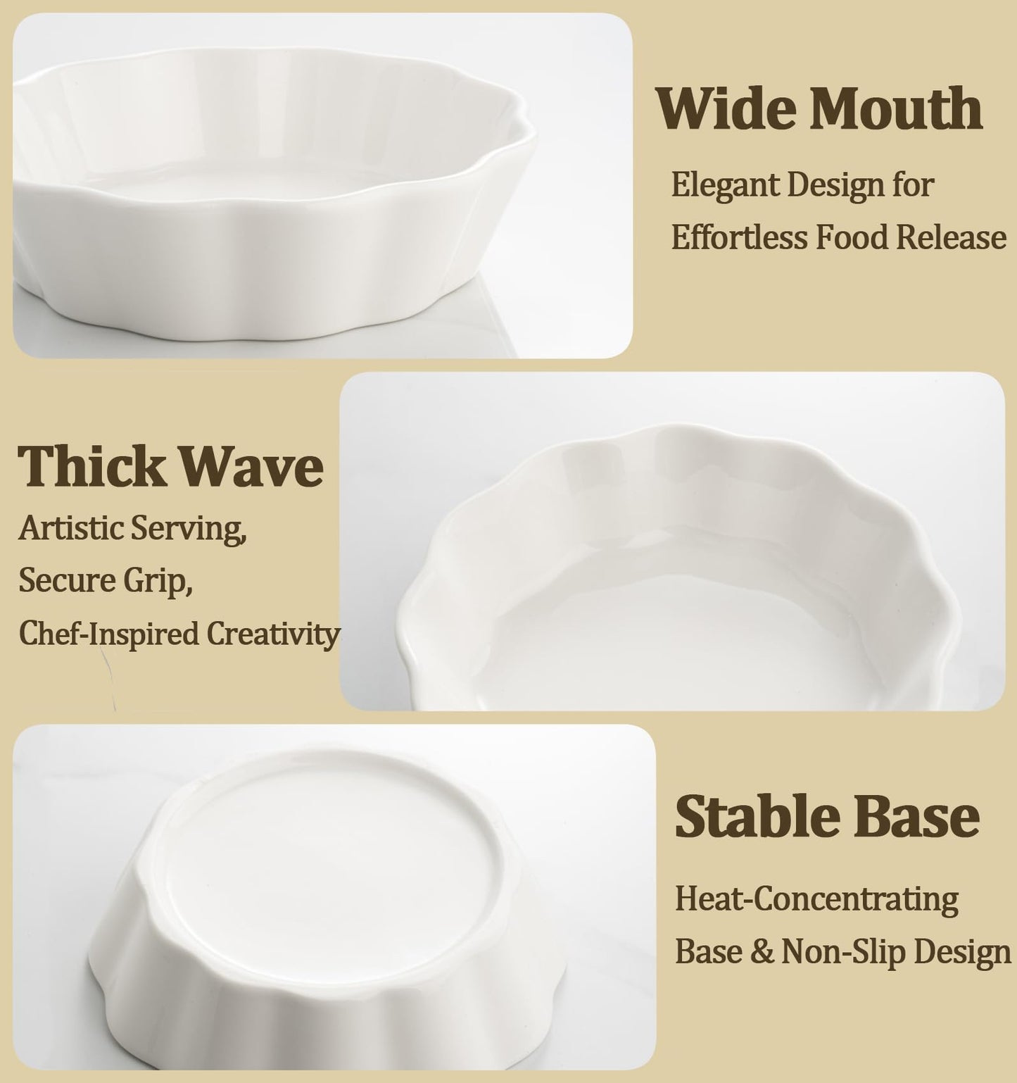 Mini Baking Dish Set, 12 oz Ramekins for Oven, Small Casserole Dishes, Individual Ceramic Baking Dishes for Creme Brulee, Pot Pie, Dessert & Lasagna, Oven Safe, Set of 6