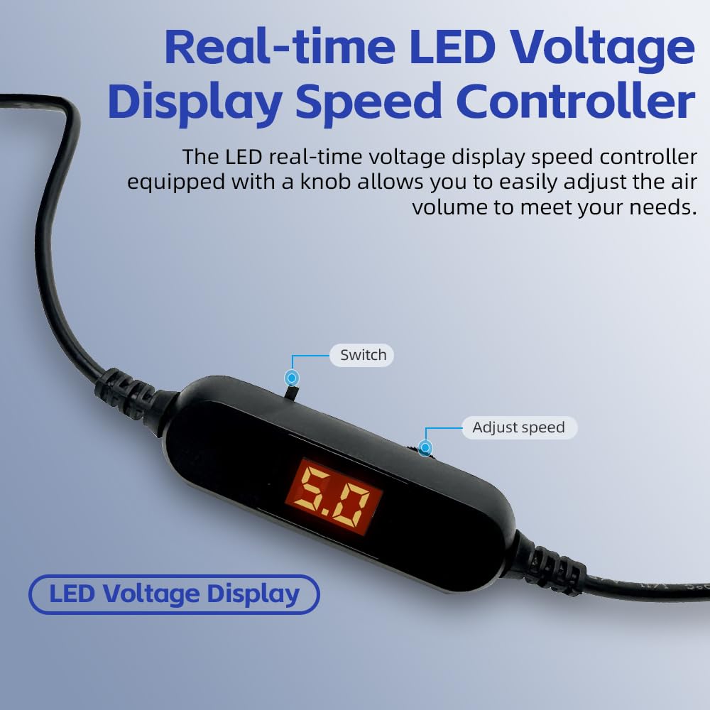 SOTOP 120mm 5V 120mm 25mm, WHTech USB Fan with Temperature Controller & LED Voltage Display Speed Controller, DC x
