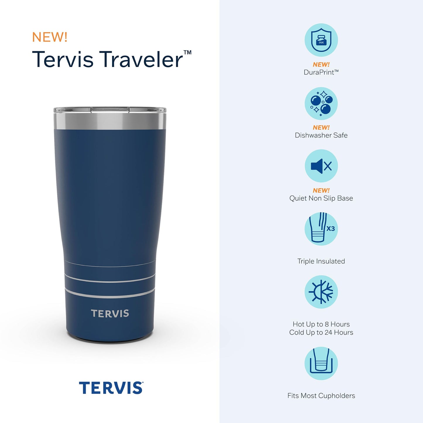 Tervis Traveler Christmas Holiday Fox Triple Walled Insulated Tumbler Travel Cup Keeps Drinks Cold & Hot, 20oz, Stainless Steel