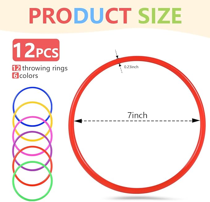 OBTANIM 12 Pcs Plastic 7 Inch Ring Toss Game for Kids and Outdoor Toss Rings for Speed and Agility Practice Game, Random Colors