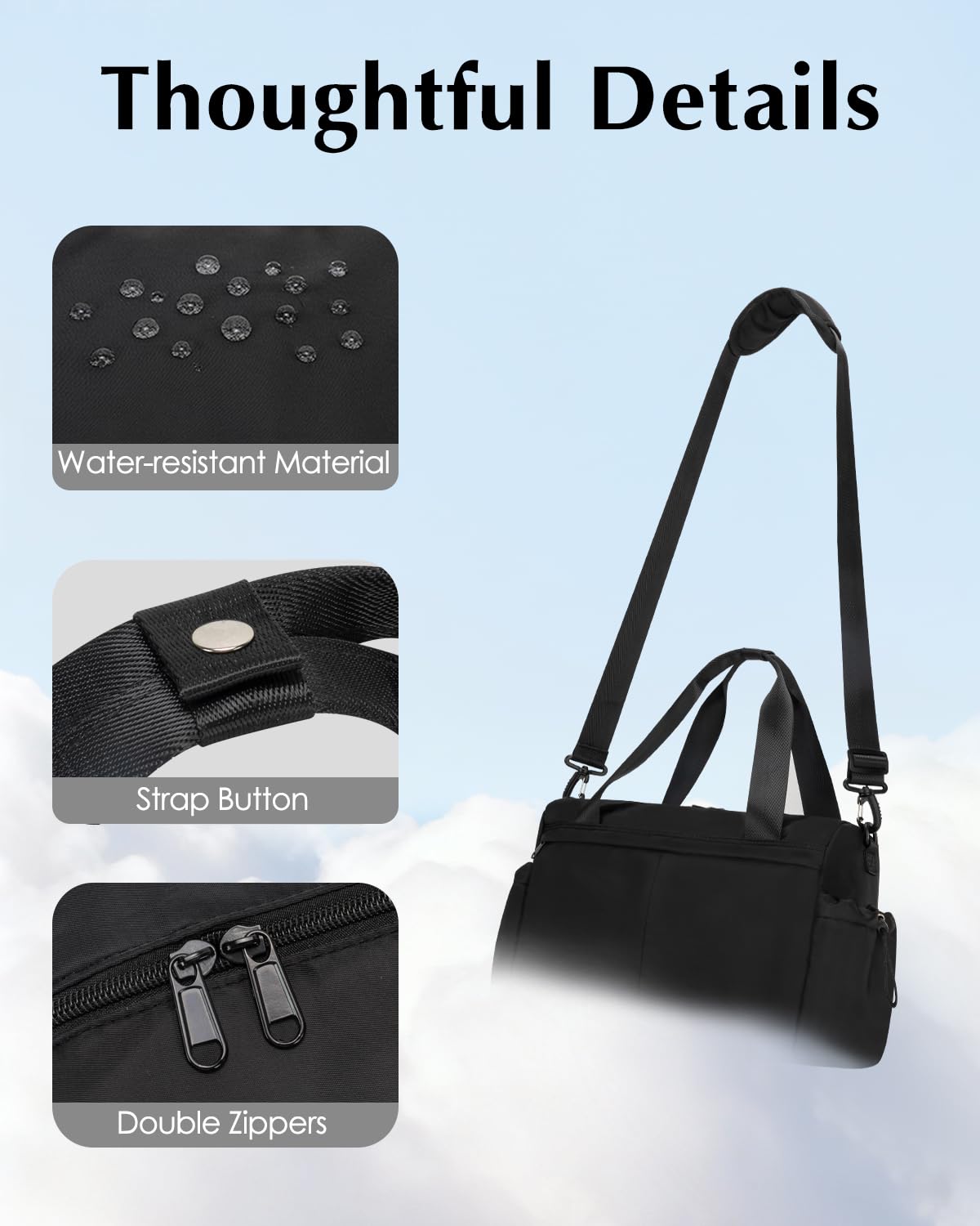 Small Gym Bag, Mini Gym Bag for Women with Yoga Mat Holder and Wet Compartment, Cute Small Yoga Mat Bag with Water Bottle Pocket for Workout Dance, Black