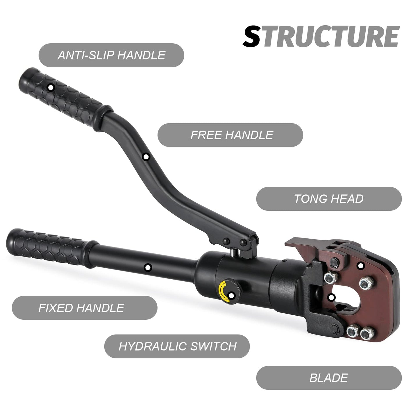 NEWTRY dia 32mm(1.26inch) Hydraulic Cable Rebar ACSR Cutter Heavy Duty 60KN Cutting Tool for Steel Wire Rope/Steel Strand/lron chain