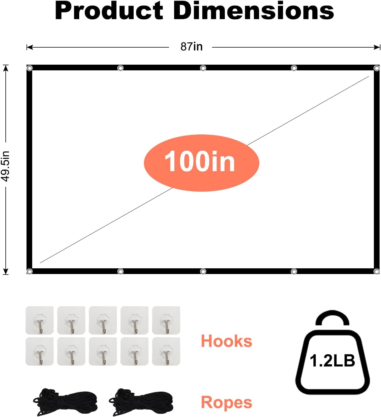 TOWOND 100 inch 16:9 Projector Screen Projection Screen Indoor Outdoor Washable Anti-Crease HD Rear Front Movies Screen