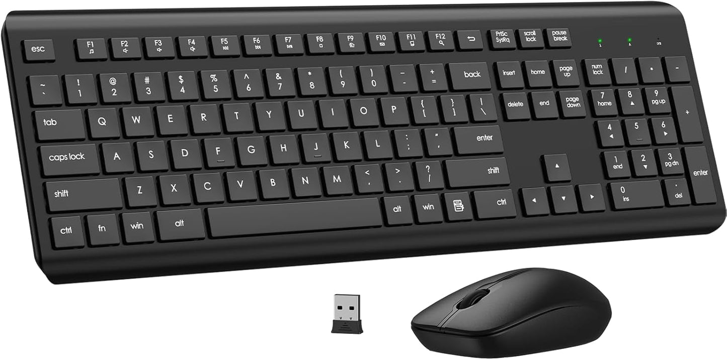 EDJO 2.4G Wireless Keyboard and Mouse Combo, Full Size Silent Ergonomic Keyboard and Mouse, Long Battery Life, Optical
