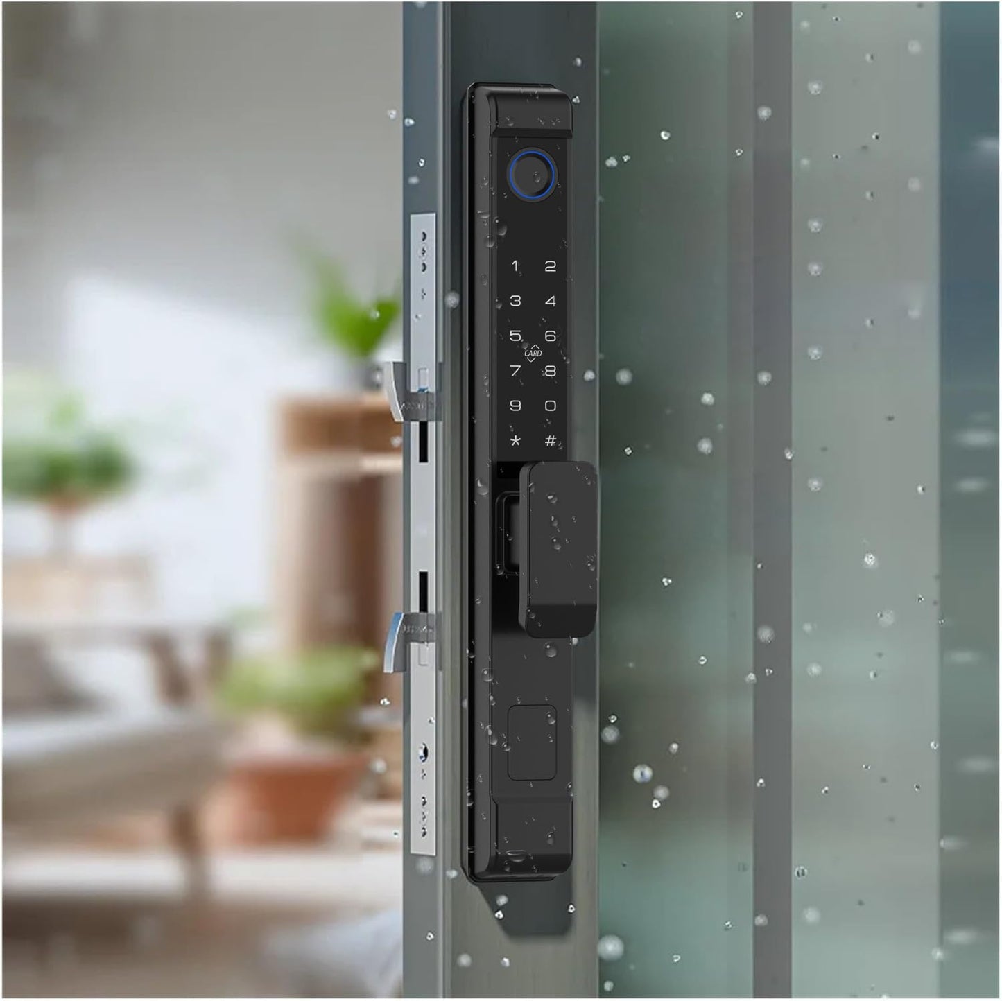 Slim Sliding Glass Door Lock 2885 Latch eLinkSmart Waterproof Keyless Mortise Smart Lock with Hook for Door Thickness 22~110mm, Aluminum Keypad Fingerprint for Patio Door Tuya App