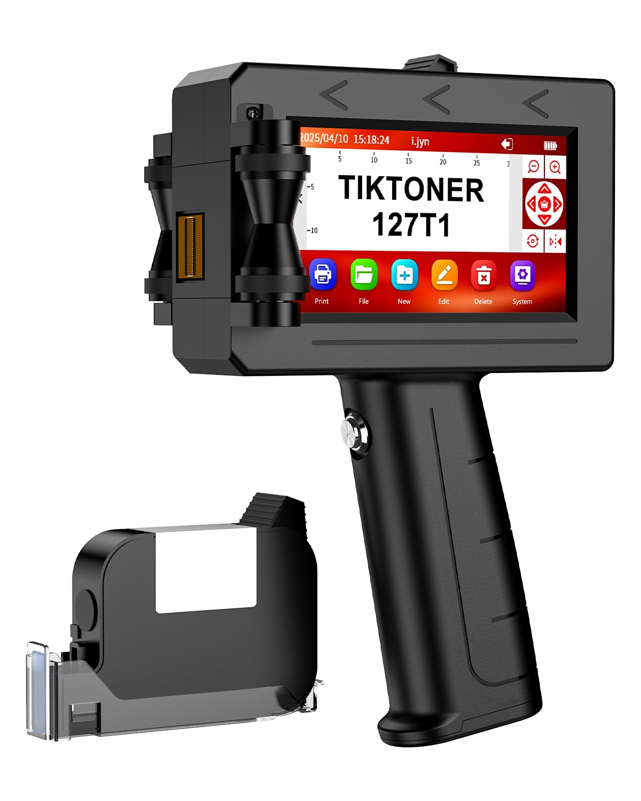TIKTONER 127T1 Handheld Inkjet Printer - Portable Handheld Printer for Text/Logo/QR Code/Barcode/Date/Batch Number/Serial Number, Inkjet Coding Machine for Cardboard/Metal/Plastic/Ceramic/Wood/Fabric