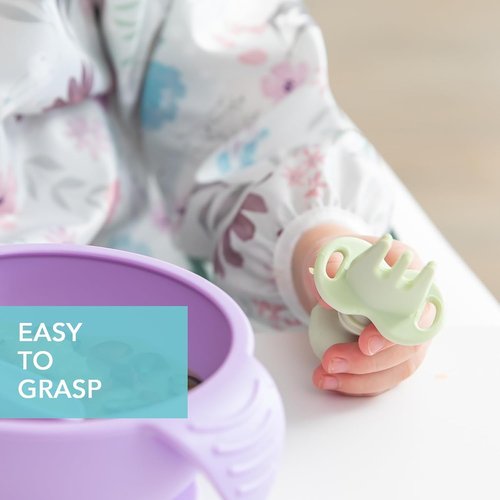 Bumkins Baby Utensils Set - Chewtensils Silicone Spoons & Fork for Self-Feeding | Sage Green, 6 Months+