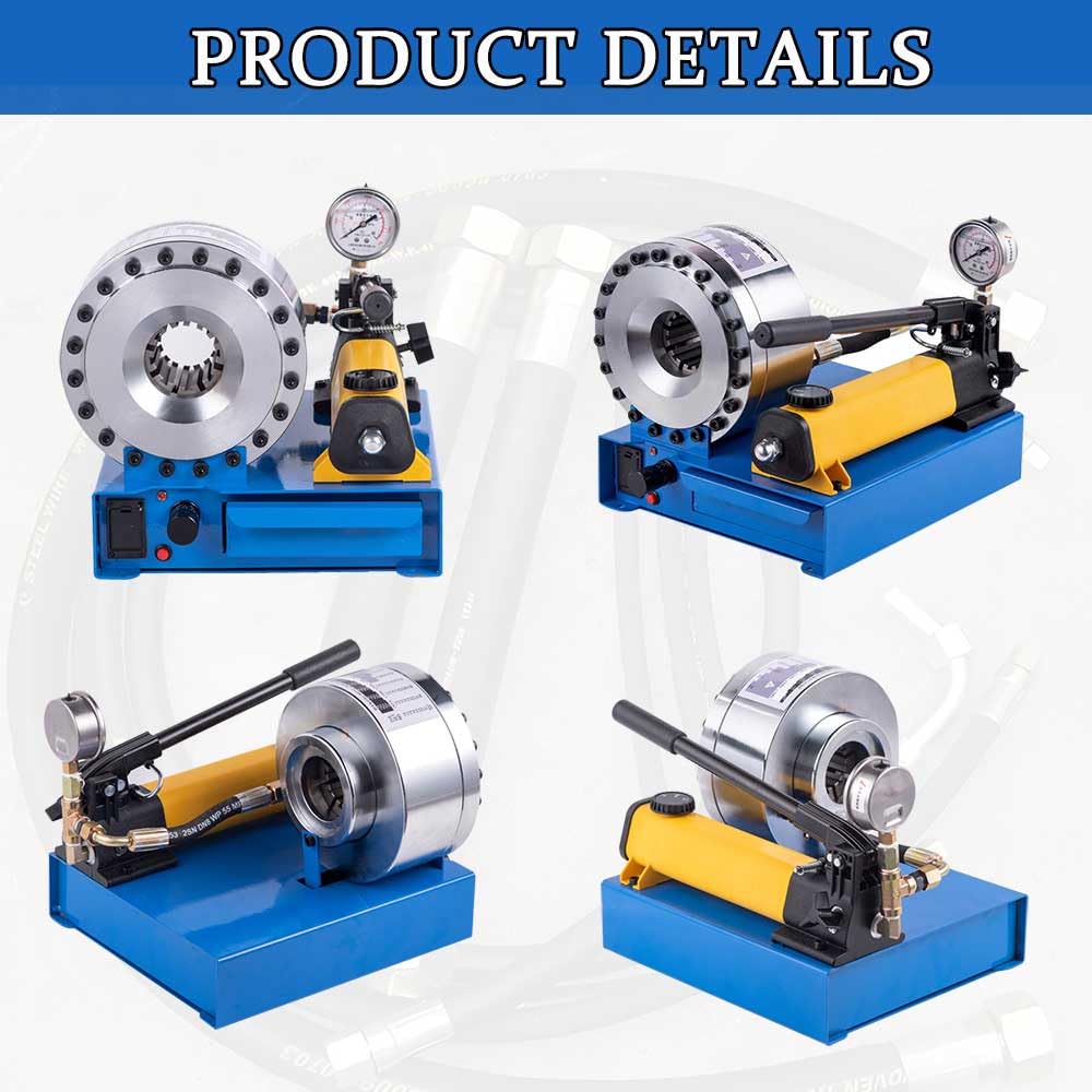 DFGGFB Hose Crimper with 8 Drill Sets,Hydraulic Manual Crimping Machine,Single and Double Braided Hose Crimper with Diameters 0.25 to 1 Inch (1000 Tons)