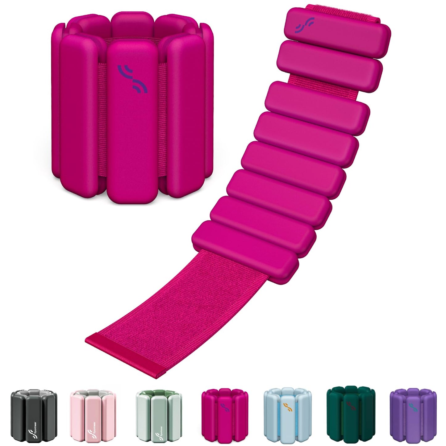 Sportneer Wrist & Ankle Weights for Women Men - 1 Pair (1 lb/2 lb Each) | Adjustable Weighted Bracelet Silicone Bangles for Yoga, Dance, Pilates, Cardio, Aerobics, Gym, Pool Exercises and Jogging (Pink Flash, 2 LBS x 2)