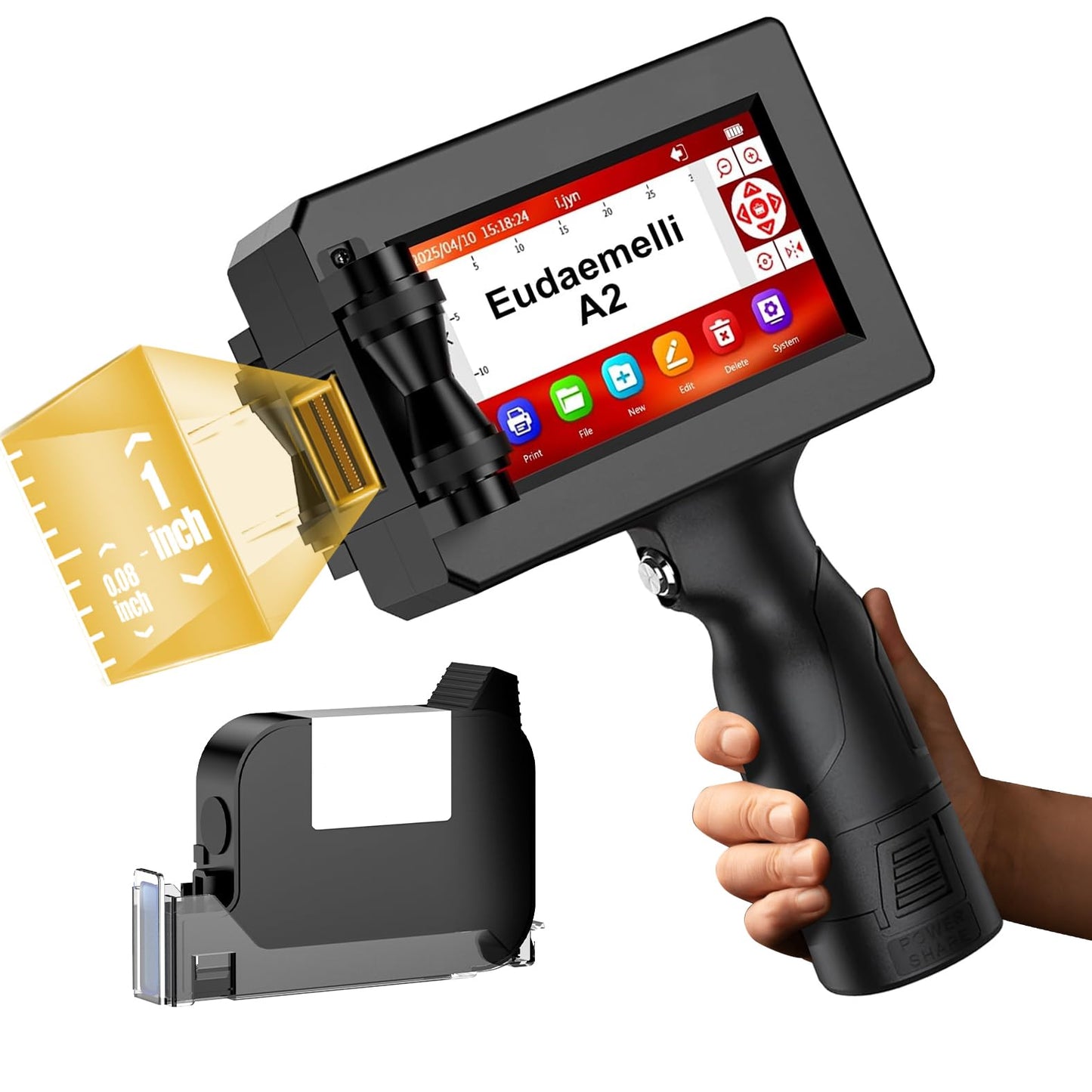 1" Handheld Inkjet Printer Gun,A2 Portable Ink Batch Coder with 42ml Fast-Drying Ink,4.3" Touch Screen Hand Held Printers for QR Code,Barcode,Batch Number,Text,Date Printer (Printing Height: 2-25.4mm)