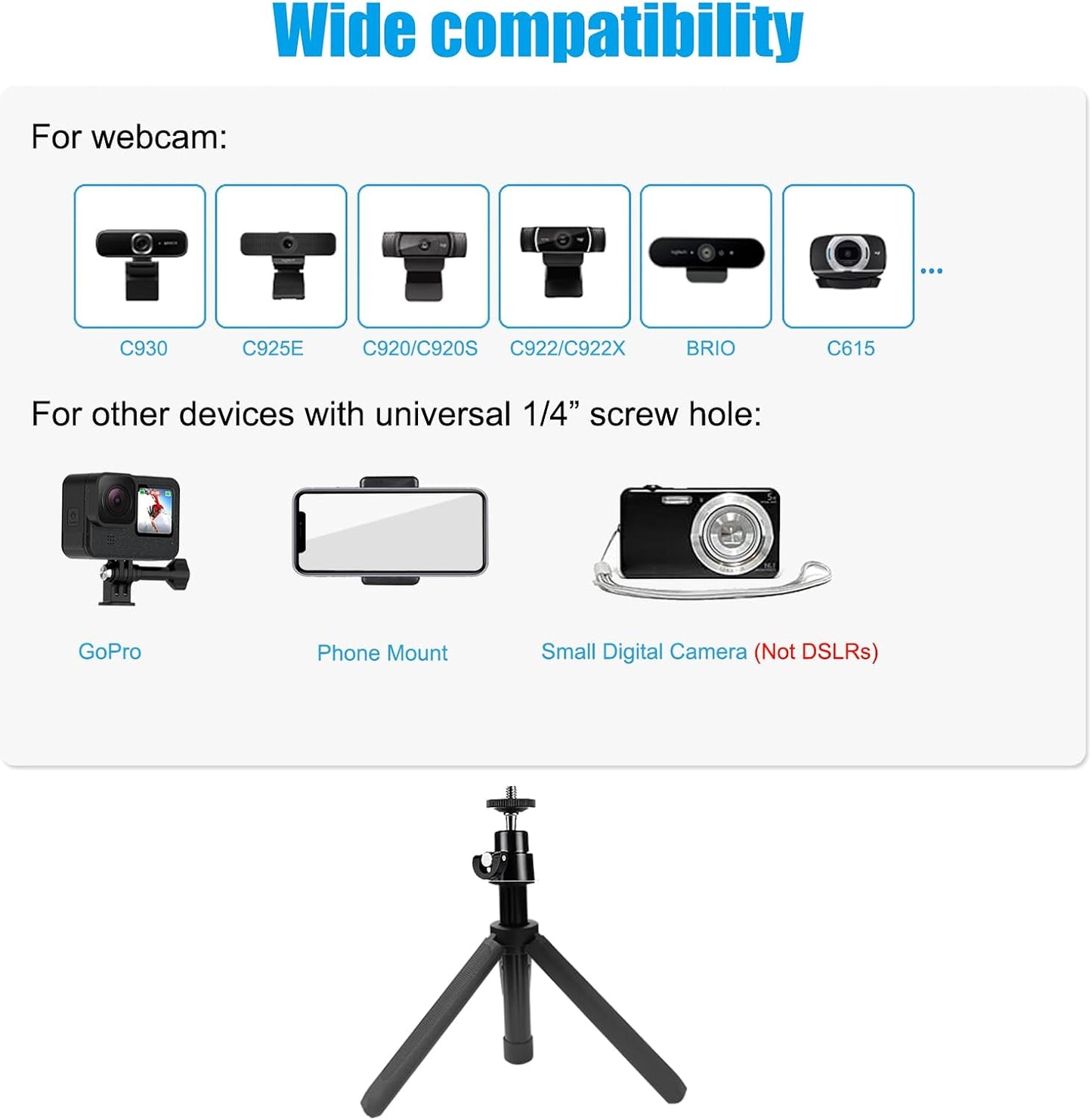 Khazylorr Webcam Tripod, Mini Tripod for Webcam Height and Angle Adjustment Small Desk Tripods for Camera, Desktop